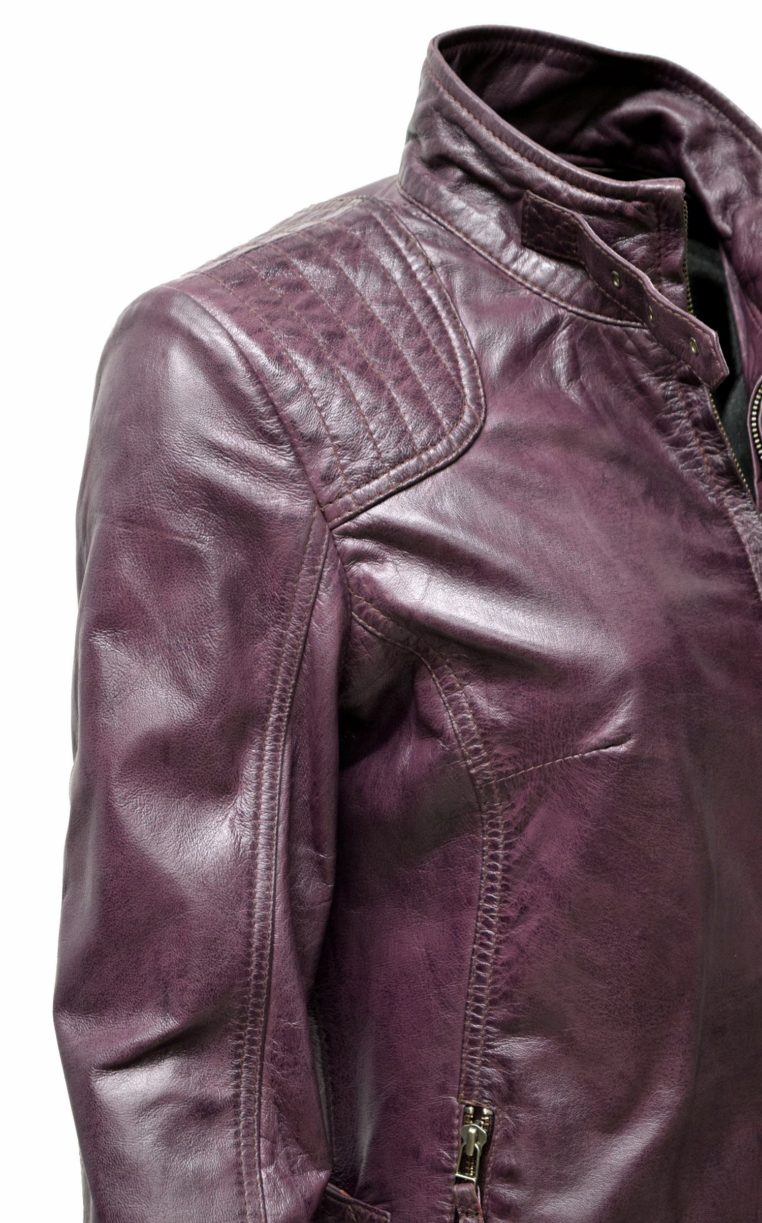 Damen Lederjacke Amy gesteppt washed Dunkelrot