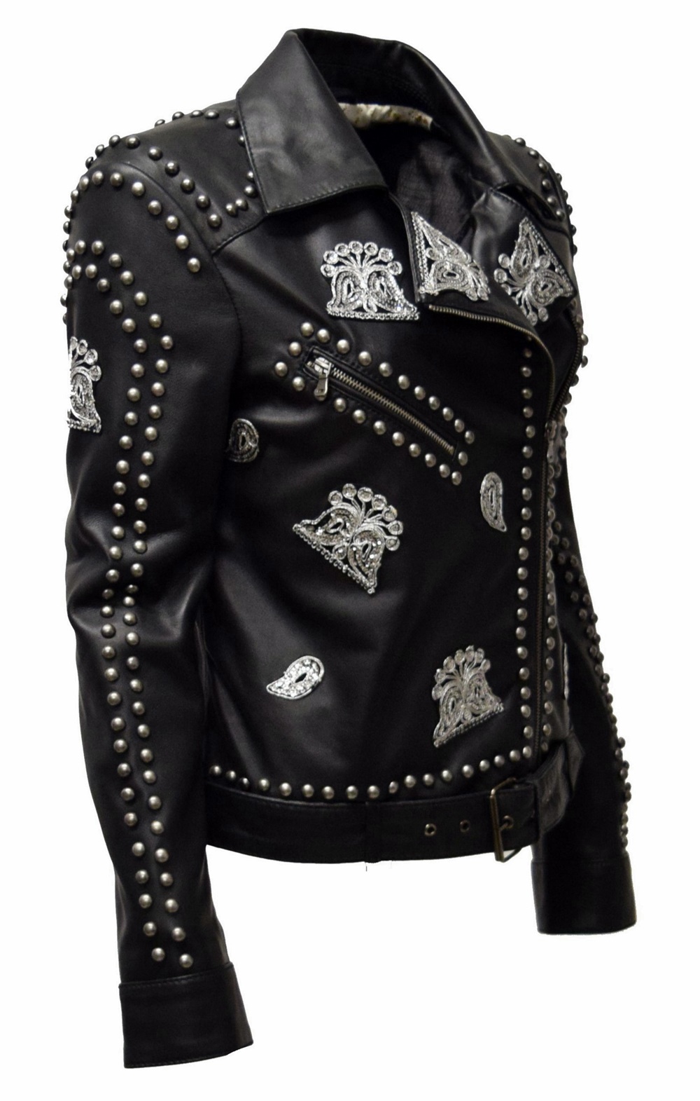 Damen Lederjacke Glimma mit Nieten und Applikationen in Schwarz