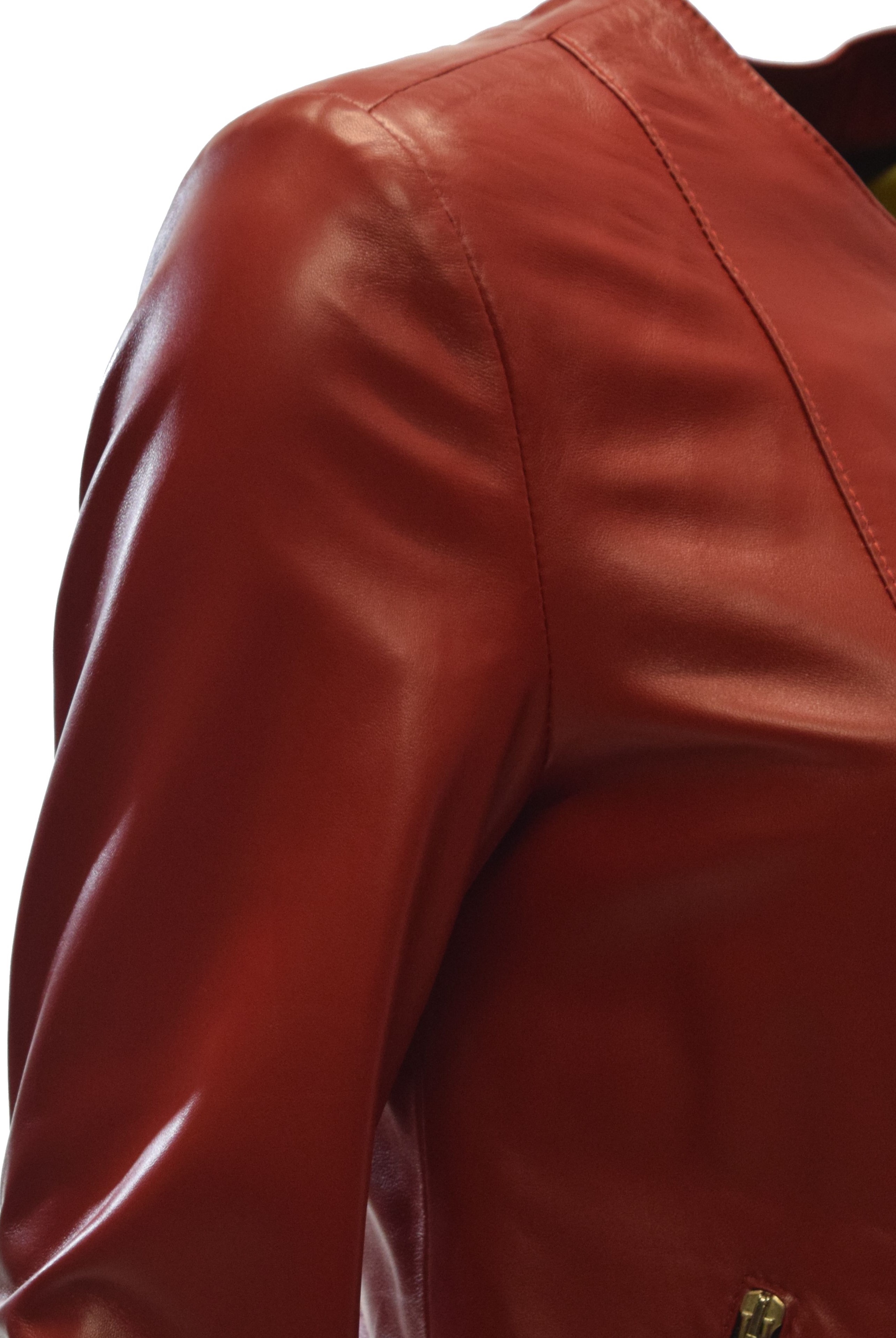 Damen Lederjacke Linda kragenlos in Scandal-Rot