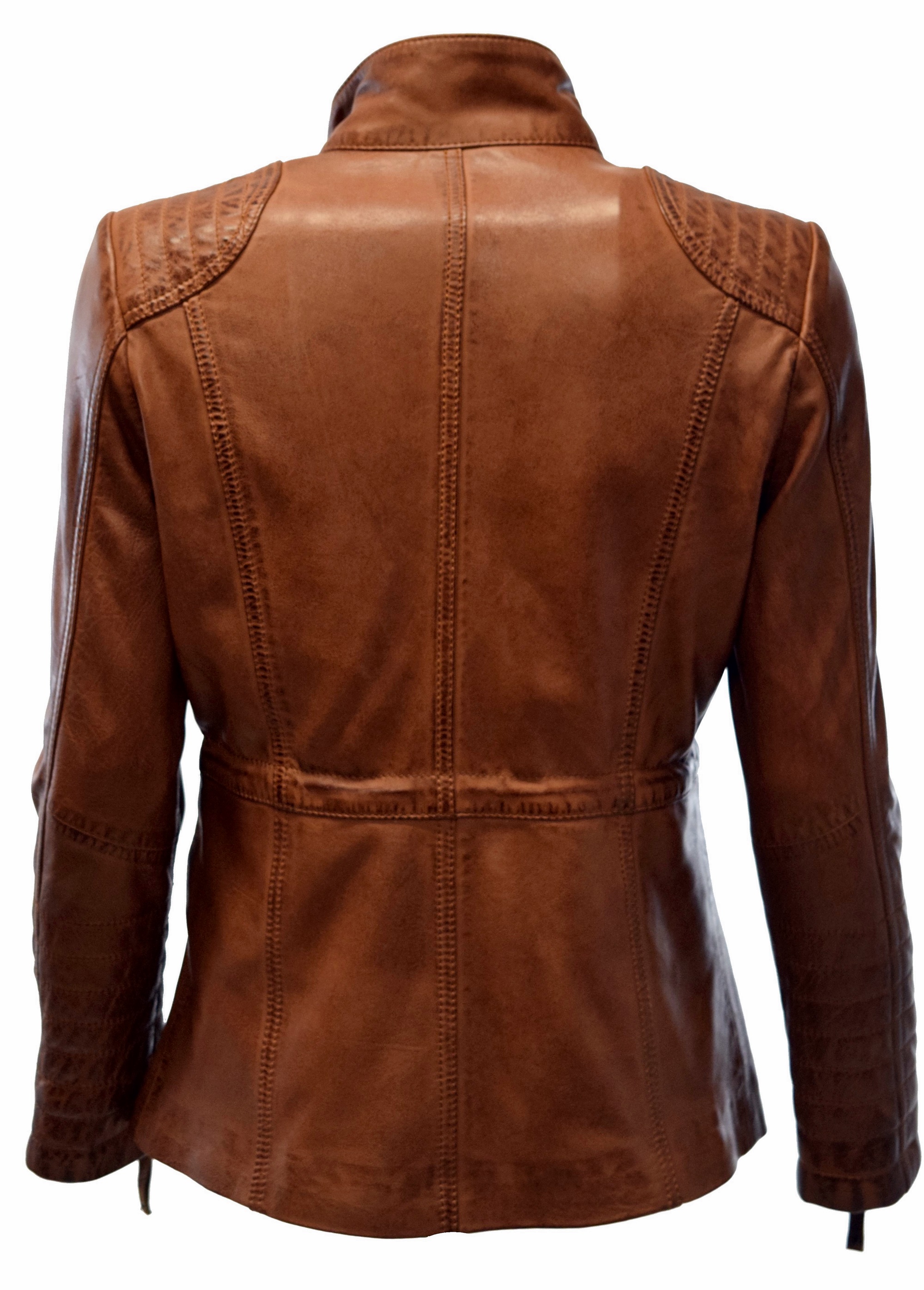 Damen Lederjacke Klara gesteppt washed Cognac Braun