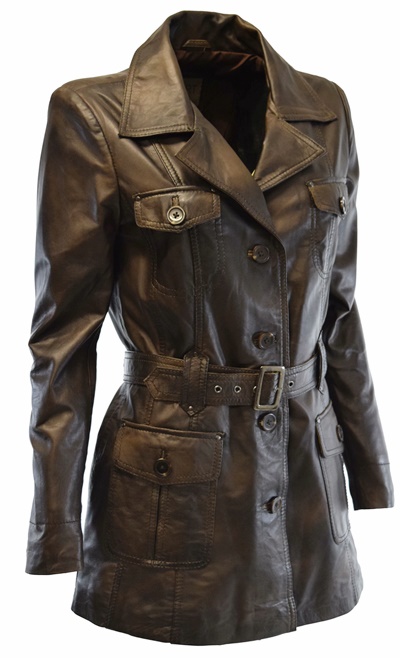 Damen Ledermantel Sabina washed Mocca