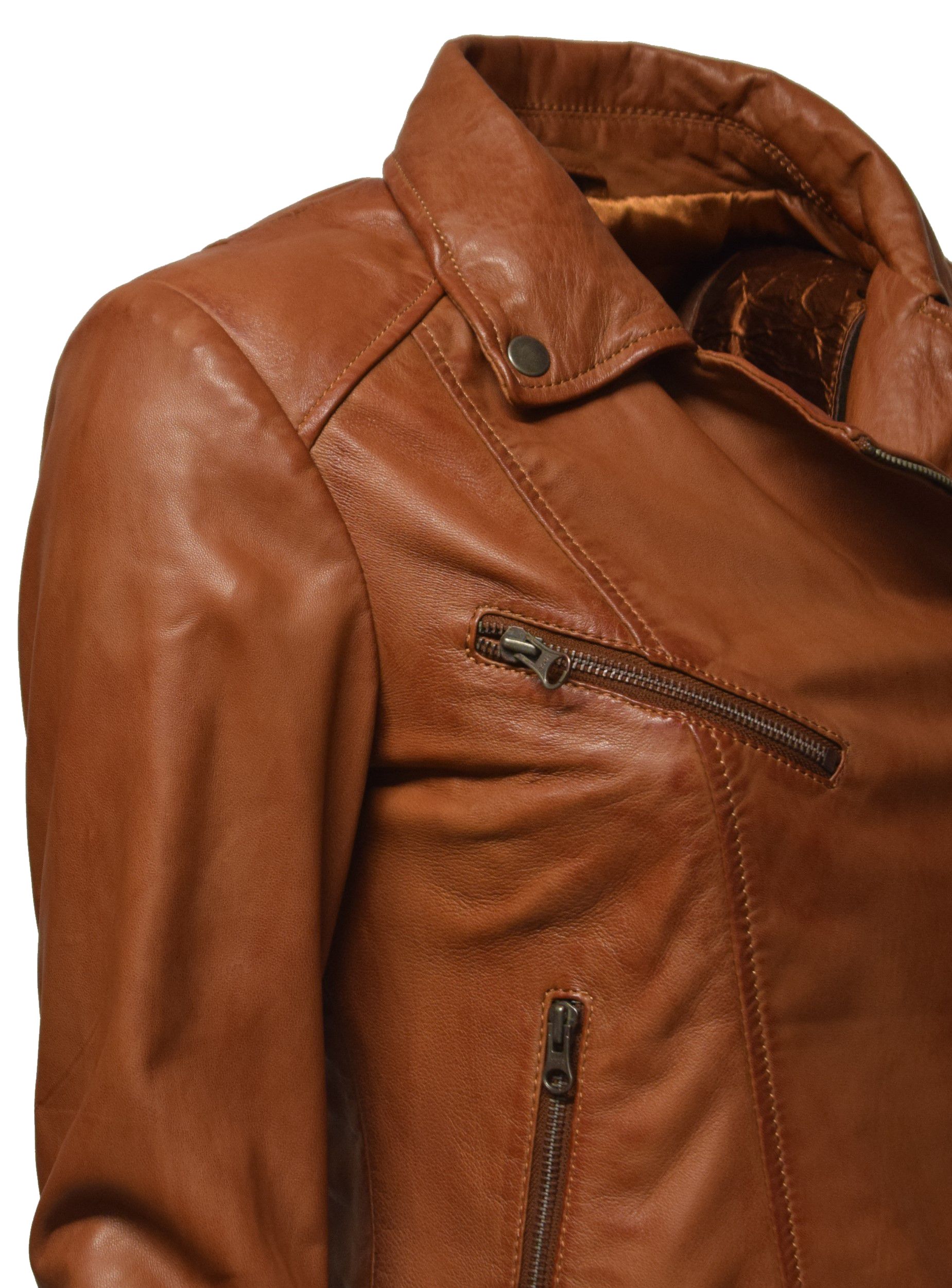 Damen Lederjacke Bebie in washed Dunkelcognac