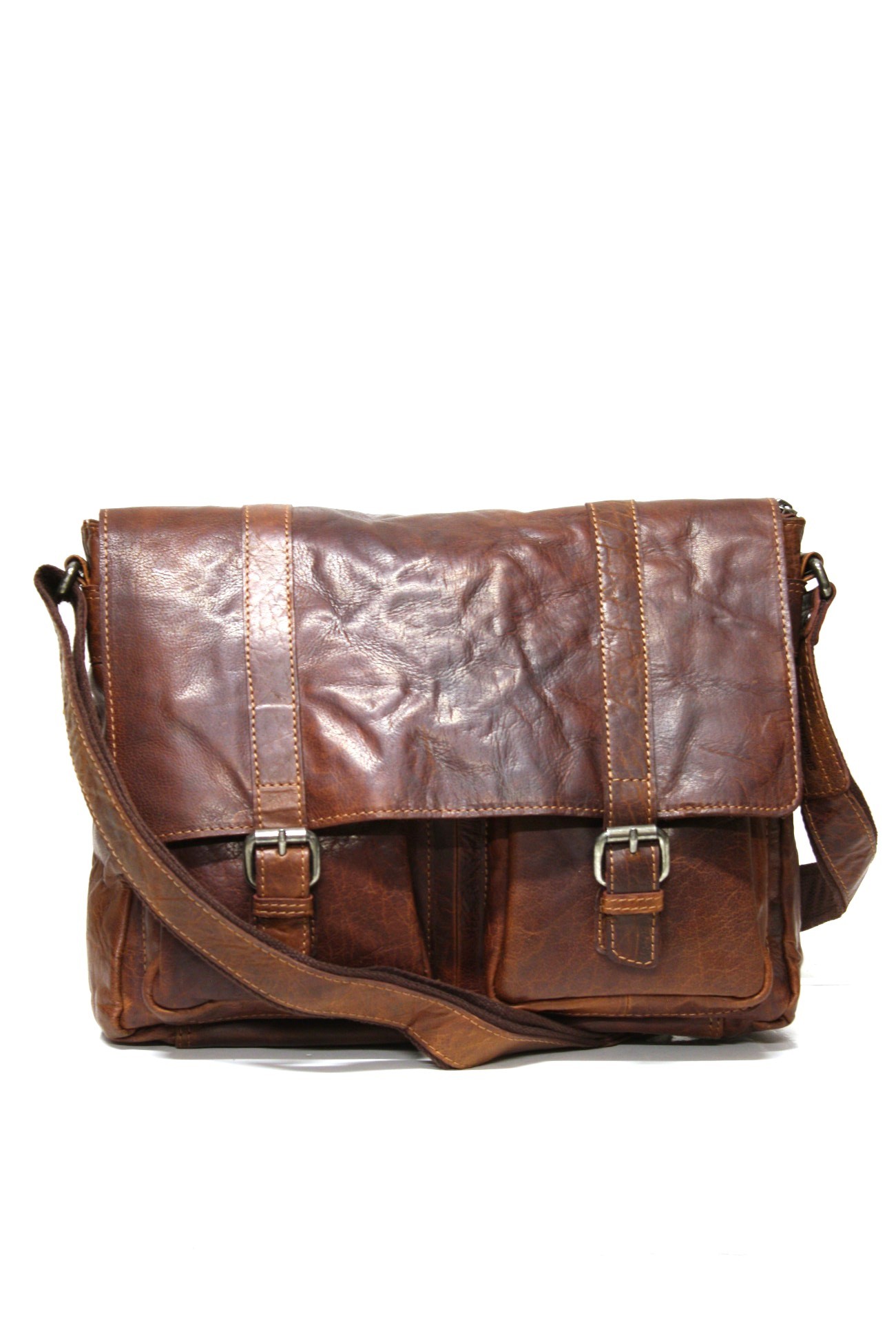 Spikes & Sparrow Laptop Messenger im Vintage Leder in Brandy