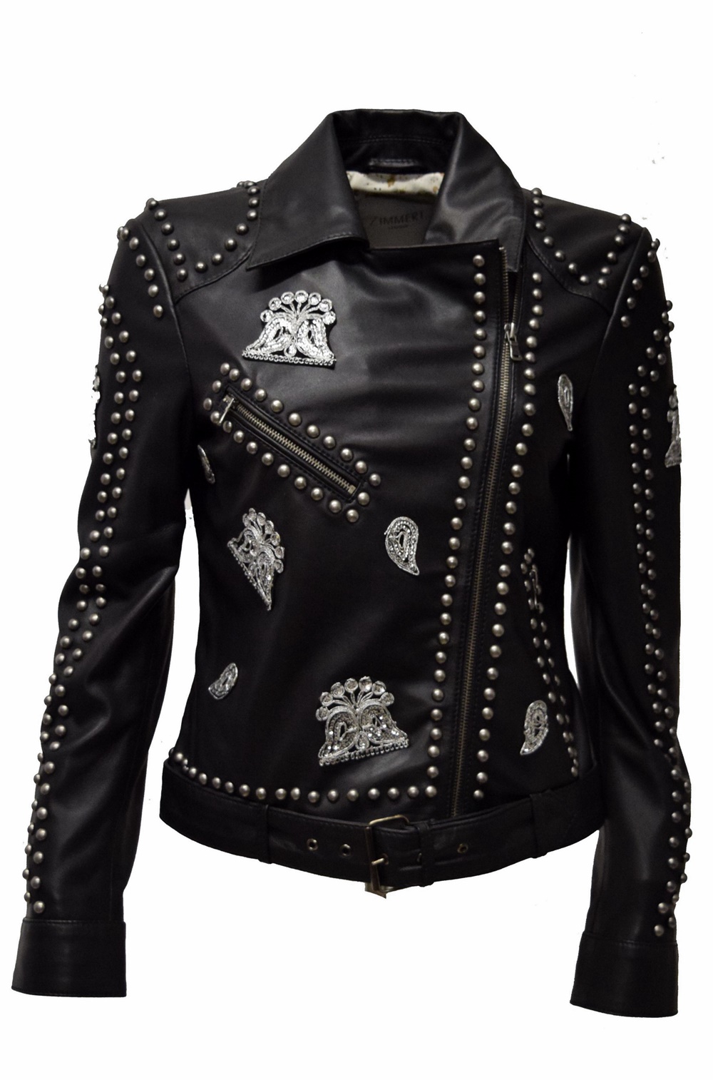 Damen Lederjacke Glimma mit Nieten und Applikationen in Schwarz
