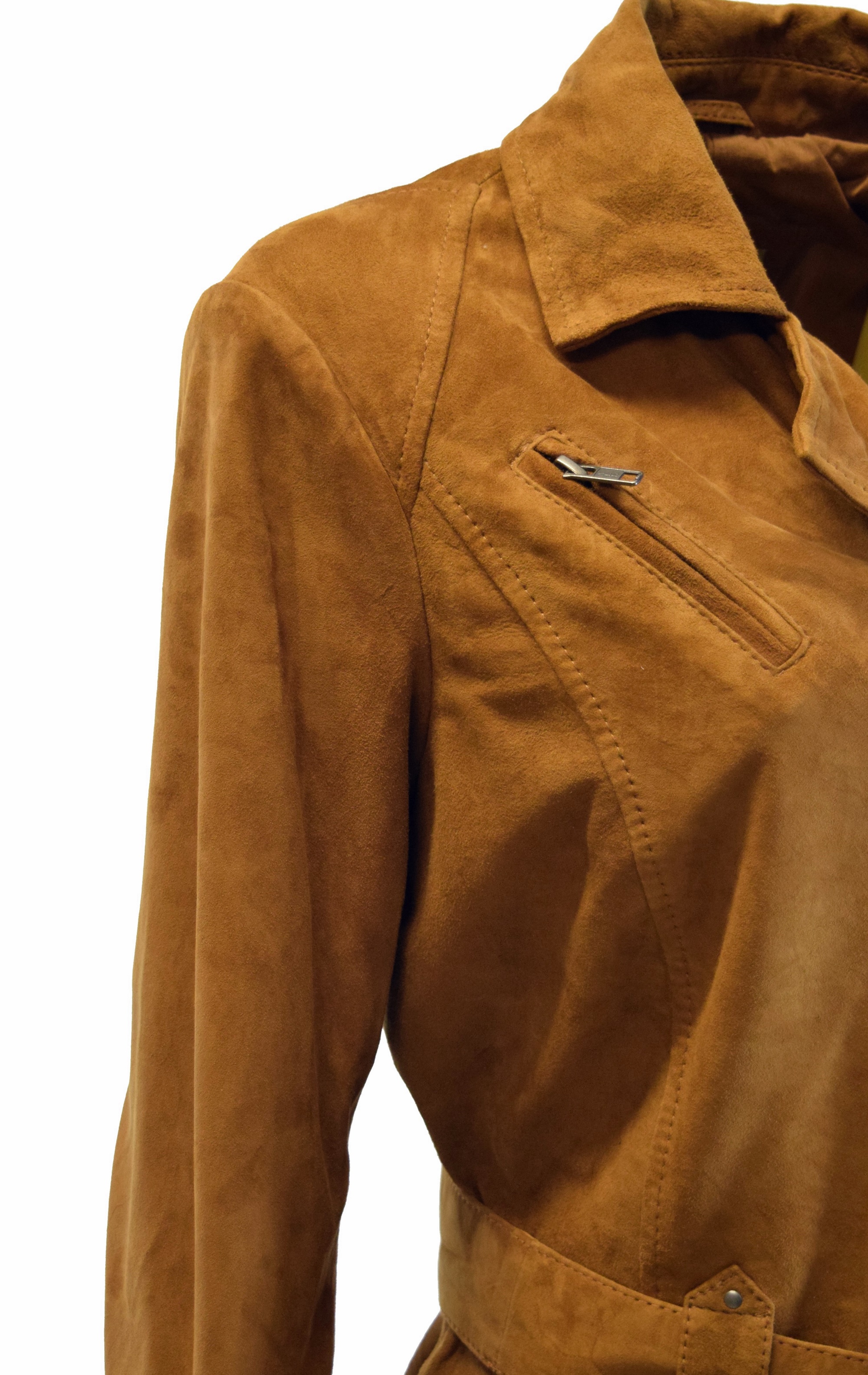 Damen Biker Ledermantel Una in Ziegenvelour Farbe Cognac