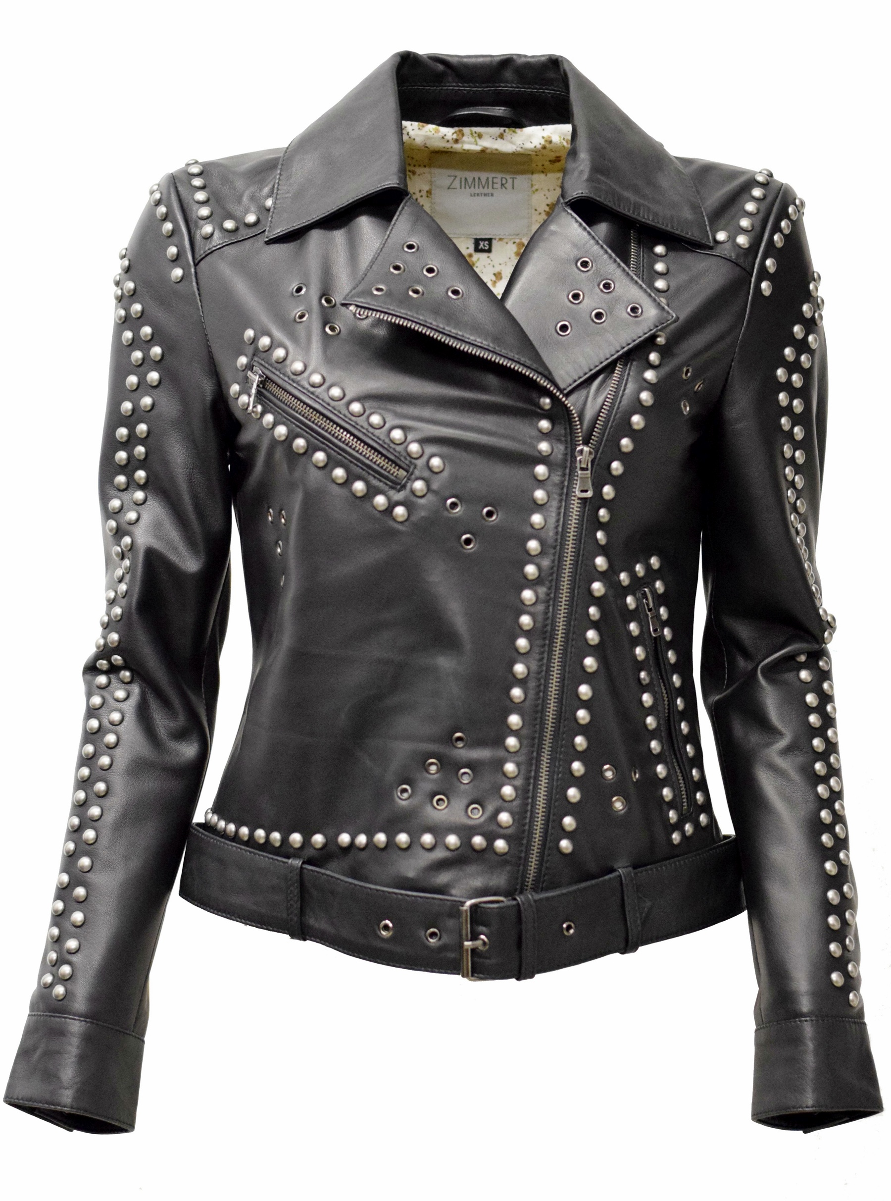 Damen Biker Lederjacke Nika mit Nieten in Schwarz