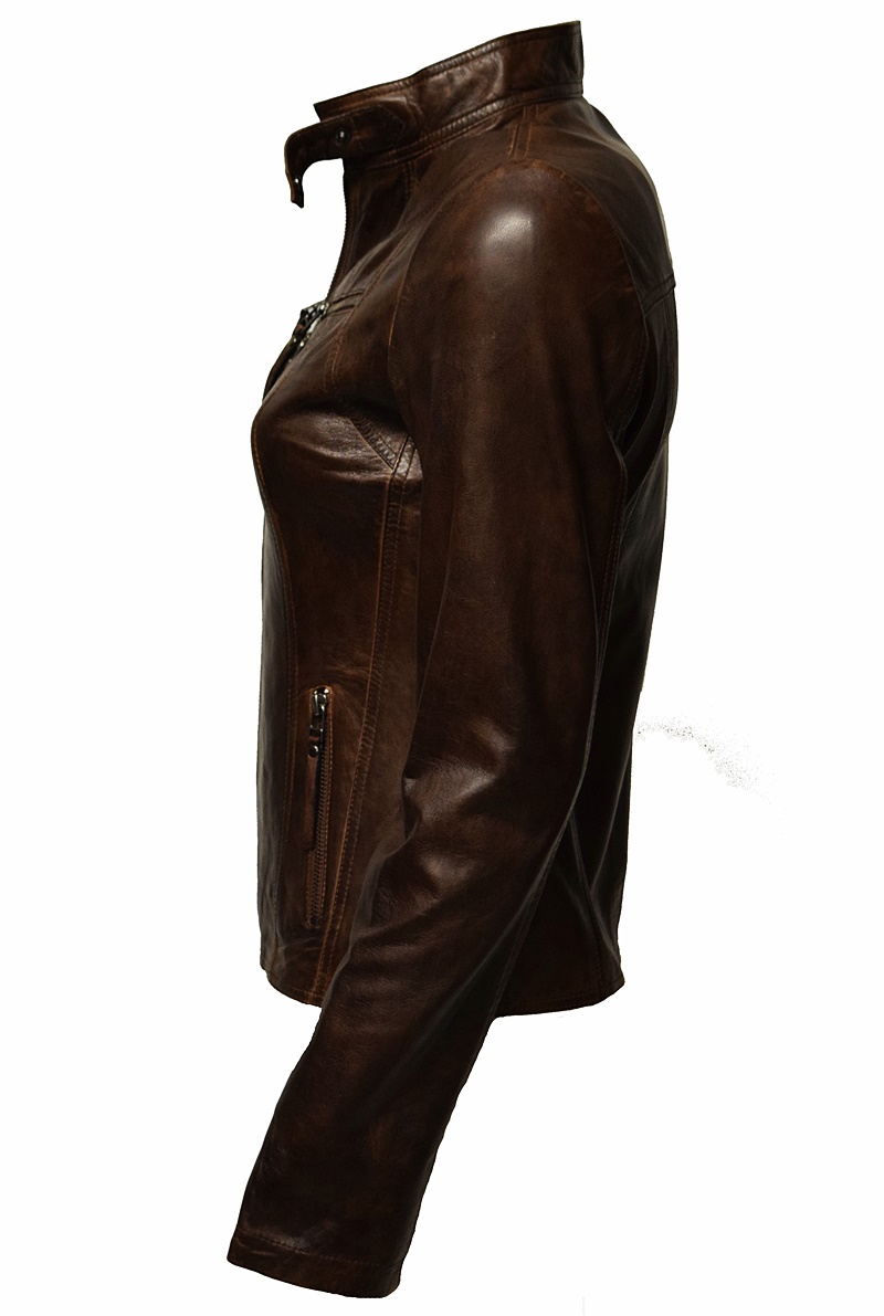 Damen Lederjacke P-14-01 washed Darktan