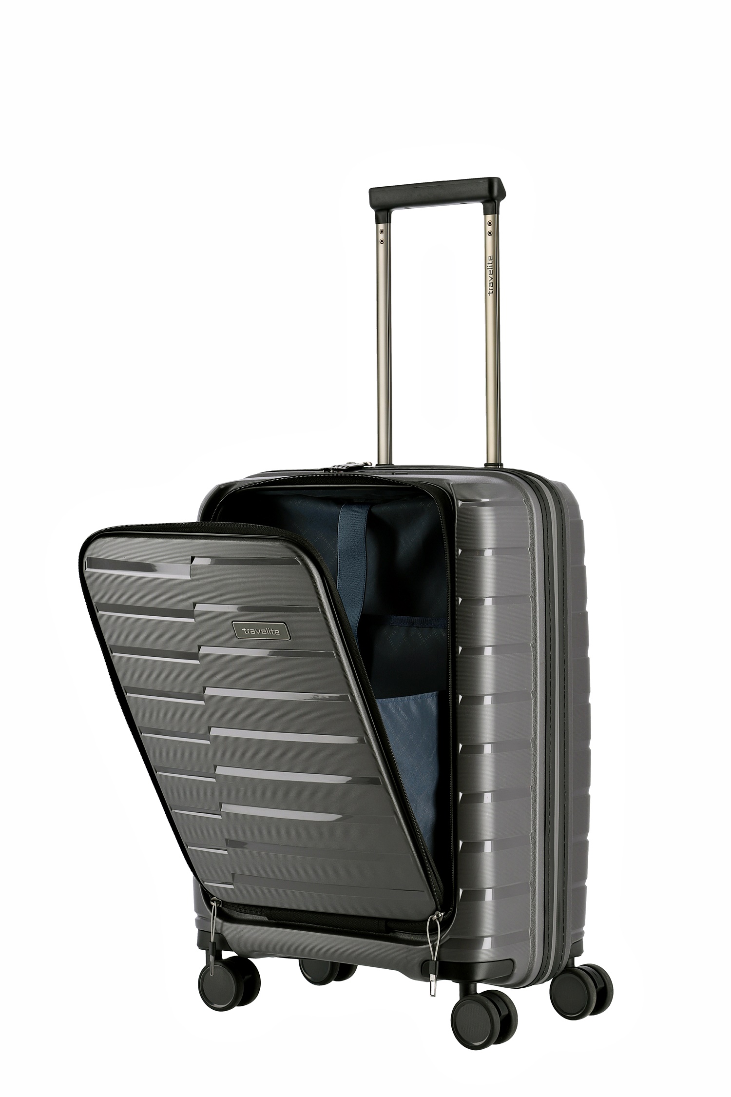 Travelite Koffer Air Base Vortasche 4 Rollen Trolley 55 cm S+ Anthrazit