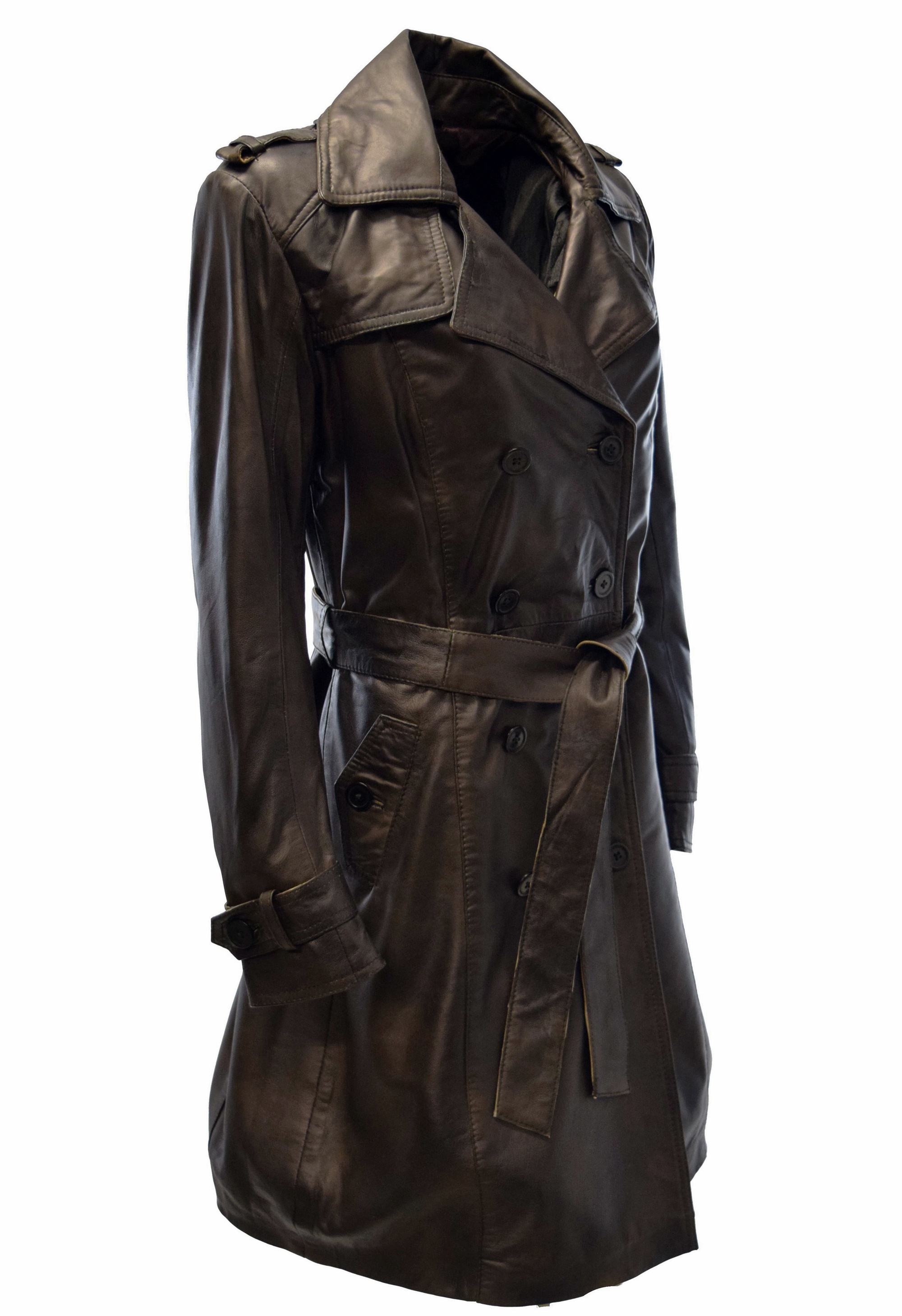 Damen Trenchcoat Ledermantel Tilly in washed Moccabraun