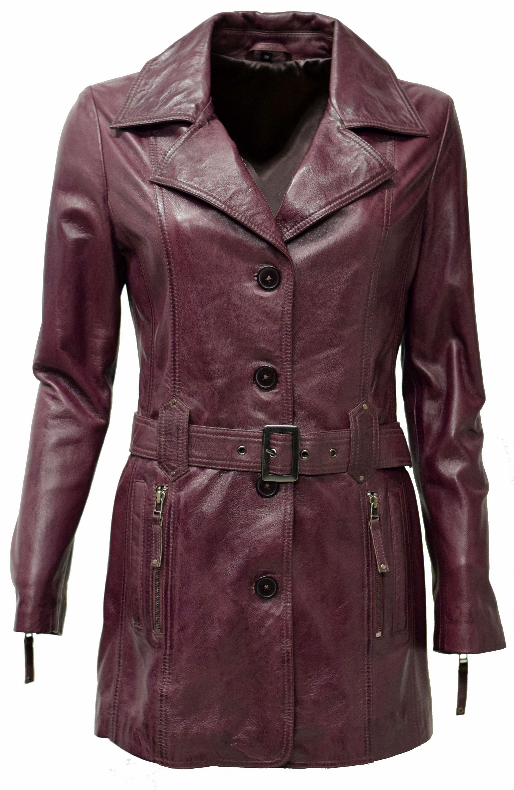 Damen Ledermantel Kaja in washed Burgund