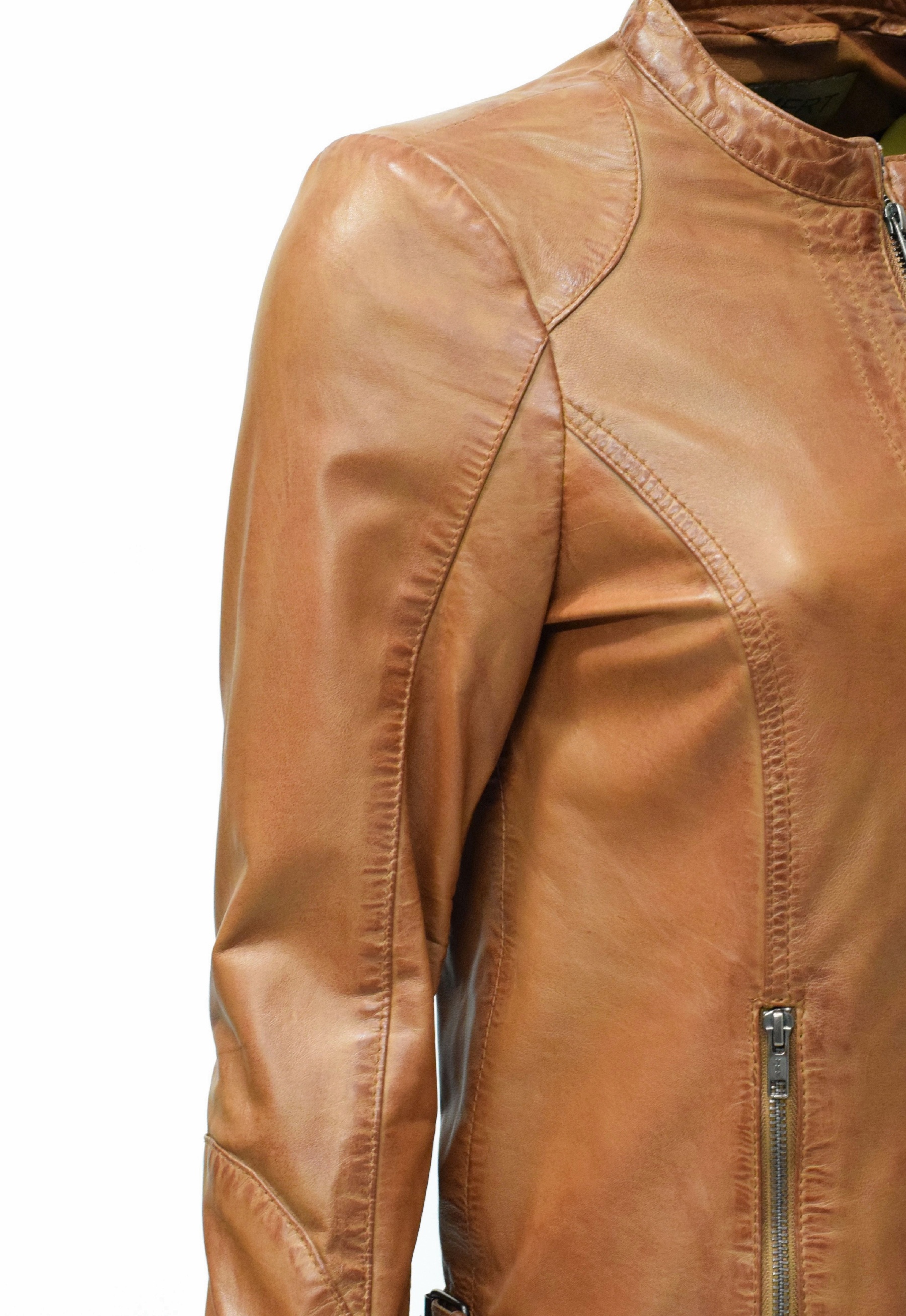 Damen Lederjacke Tina washed Cognac