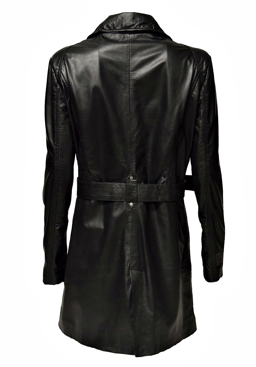 Damen Biker Ledermantel Una washed Schwarz