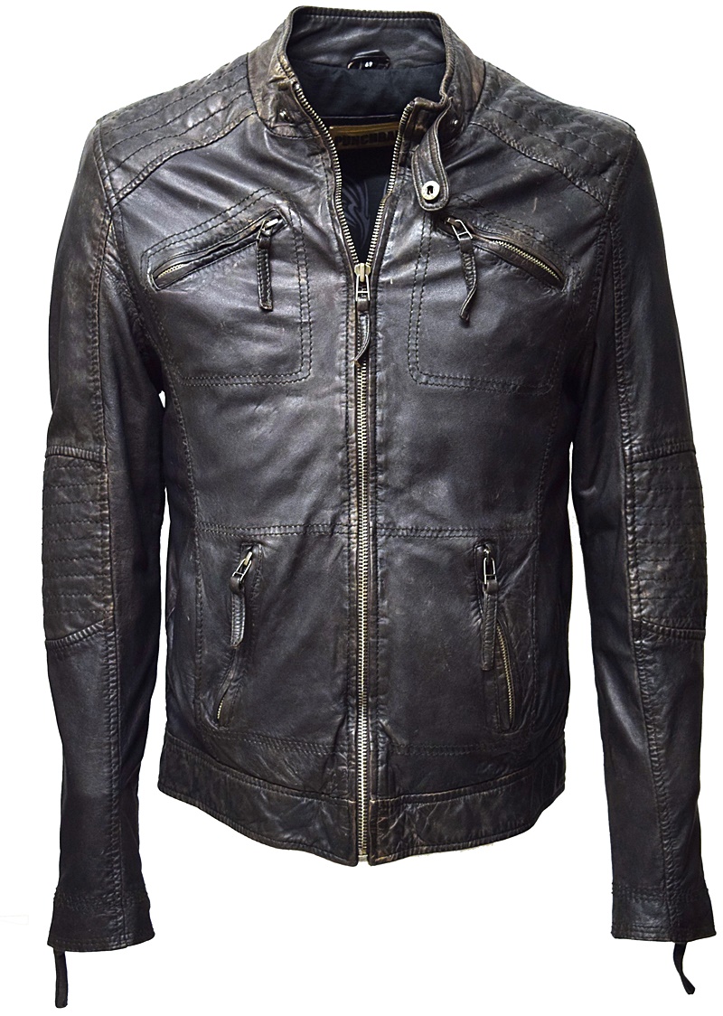 Punchball Herren Lederjacke Rod in washed Charcoal