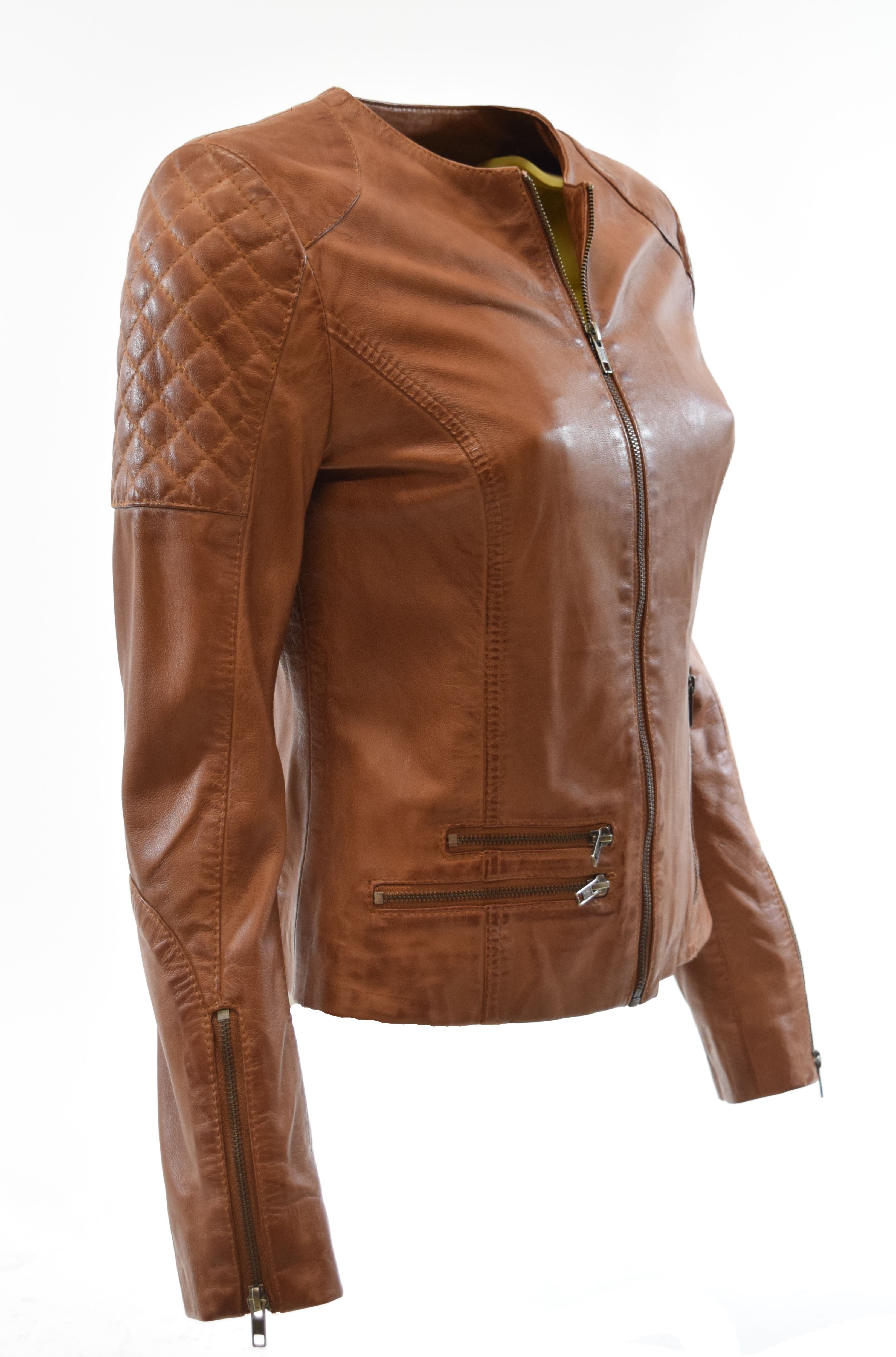 Damen Lederjacke "Lisa" in washed Cognac Braun