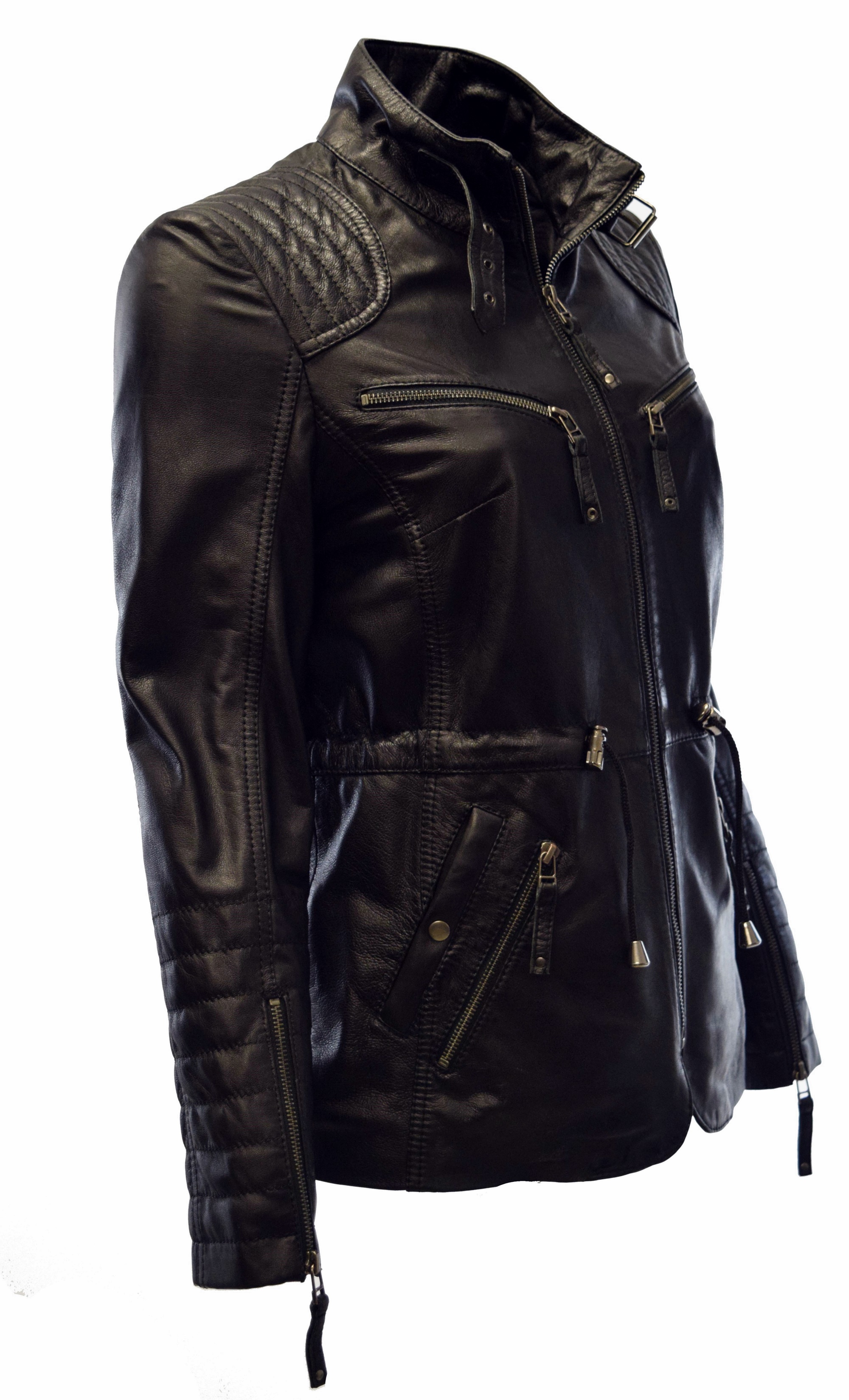 Damen Lederjacke Klara gesteppt washed Schwarz