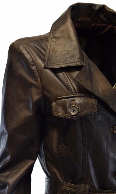 Damen Ledermantel Sabina washed Mocca