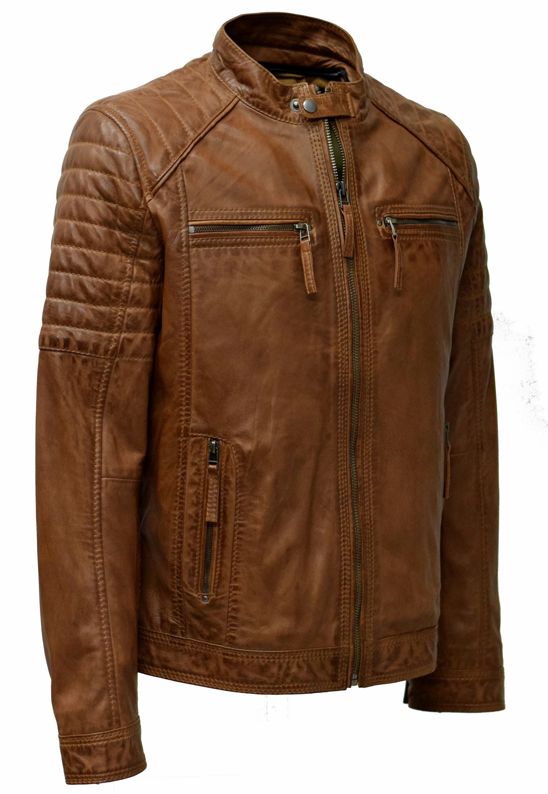 Herren Lederjacke Franky in washed Darkcognac