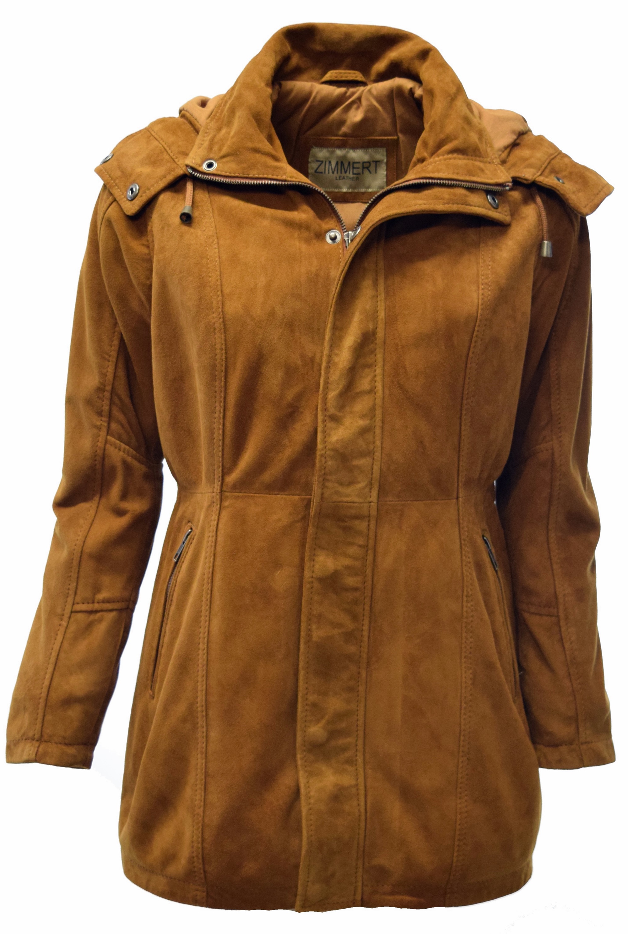 Damen Ziegenvelour Lederjacke Pauline in Cognac