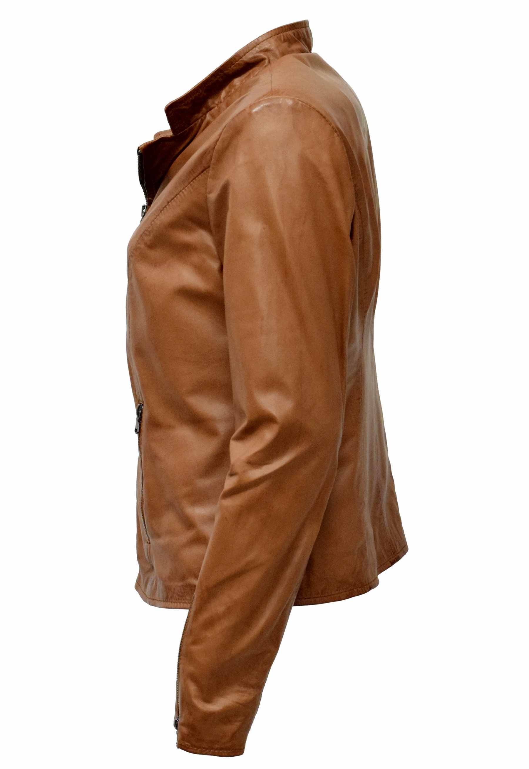 Damen Lederjacke Debby in washed Cognac