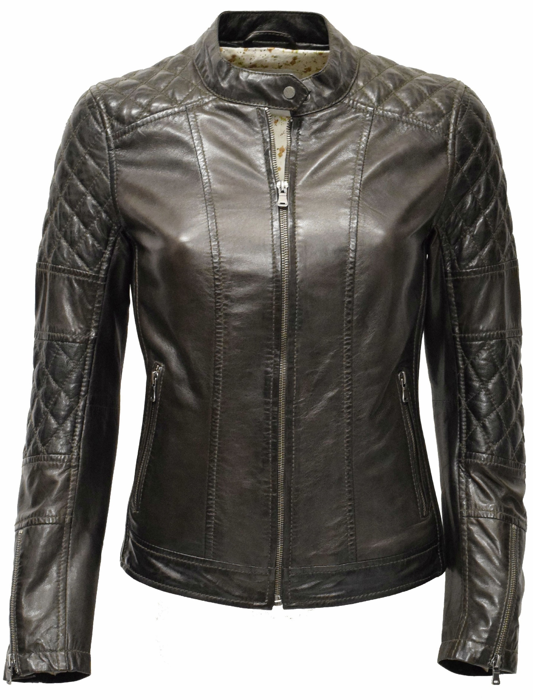 Damen Lederjacke Dreamy gesteppt in washed Mocca