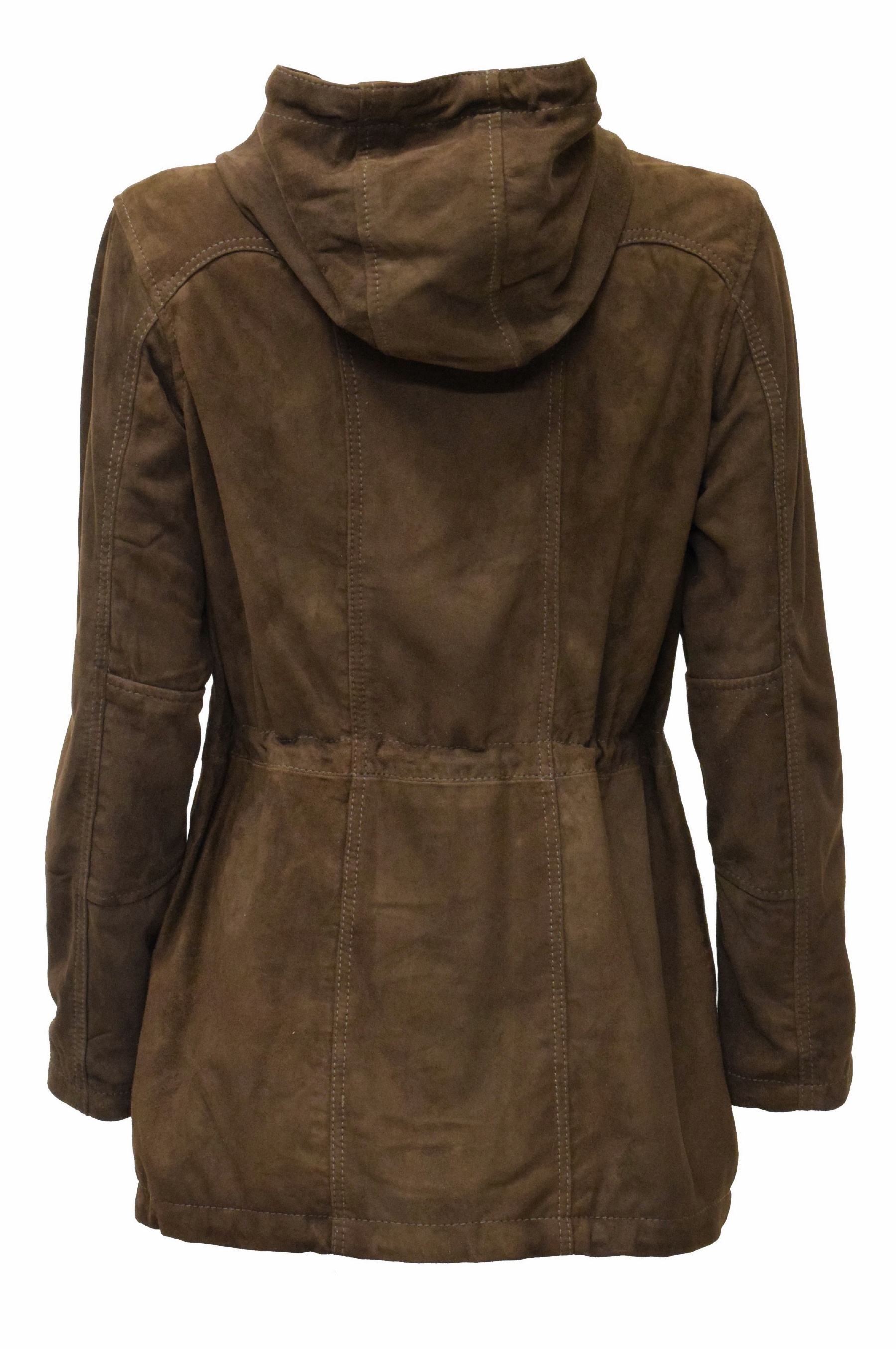 Damen Lederjacke Lila mit Kapuze in Ziegenvelour Schokobraun