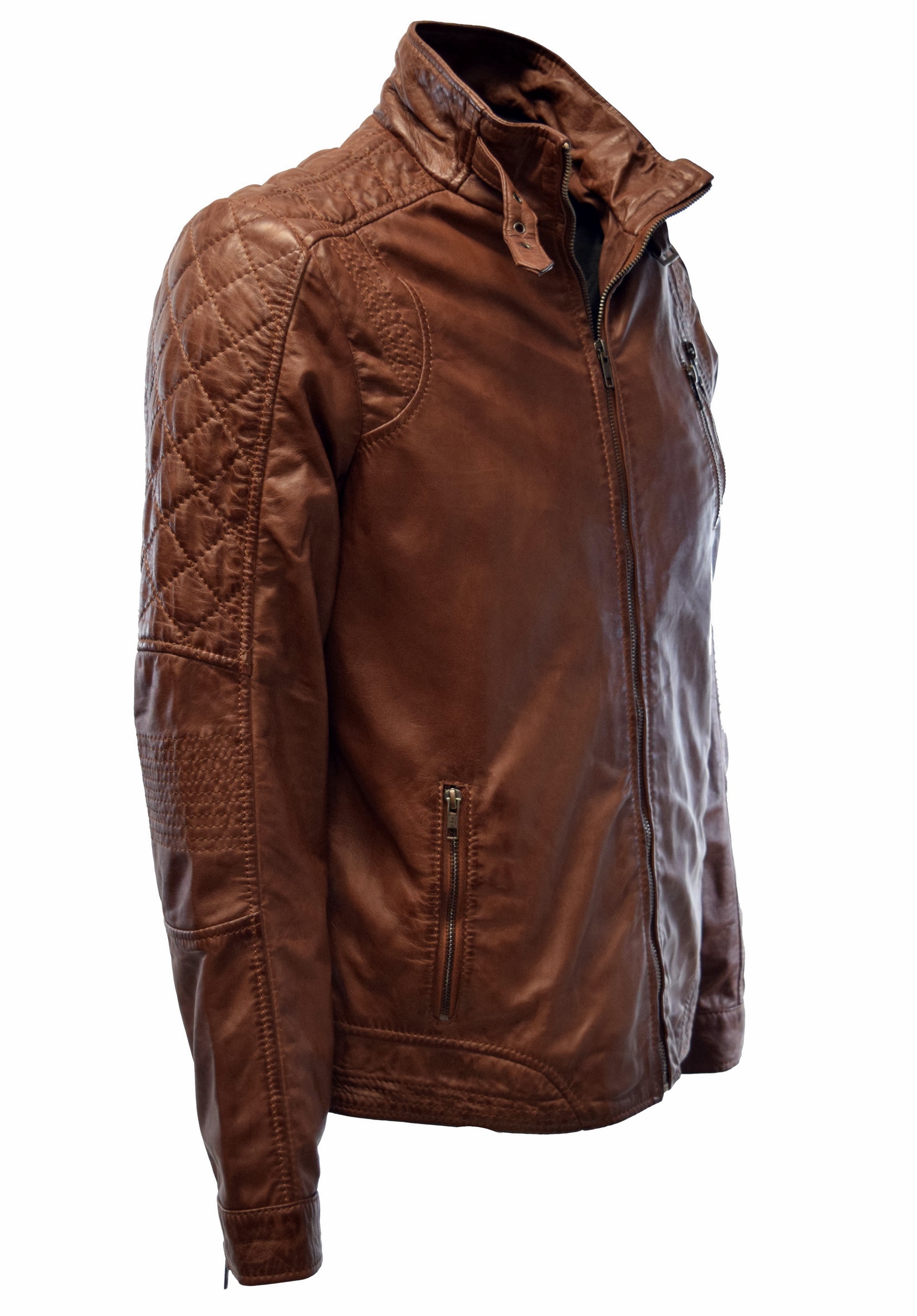 Herren Lederjacke Gilbert gesteppt in washed Whiskeybraun 