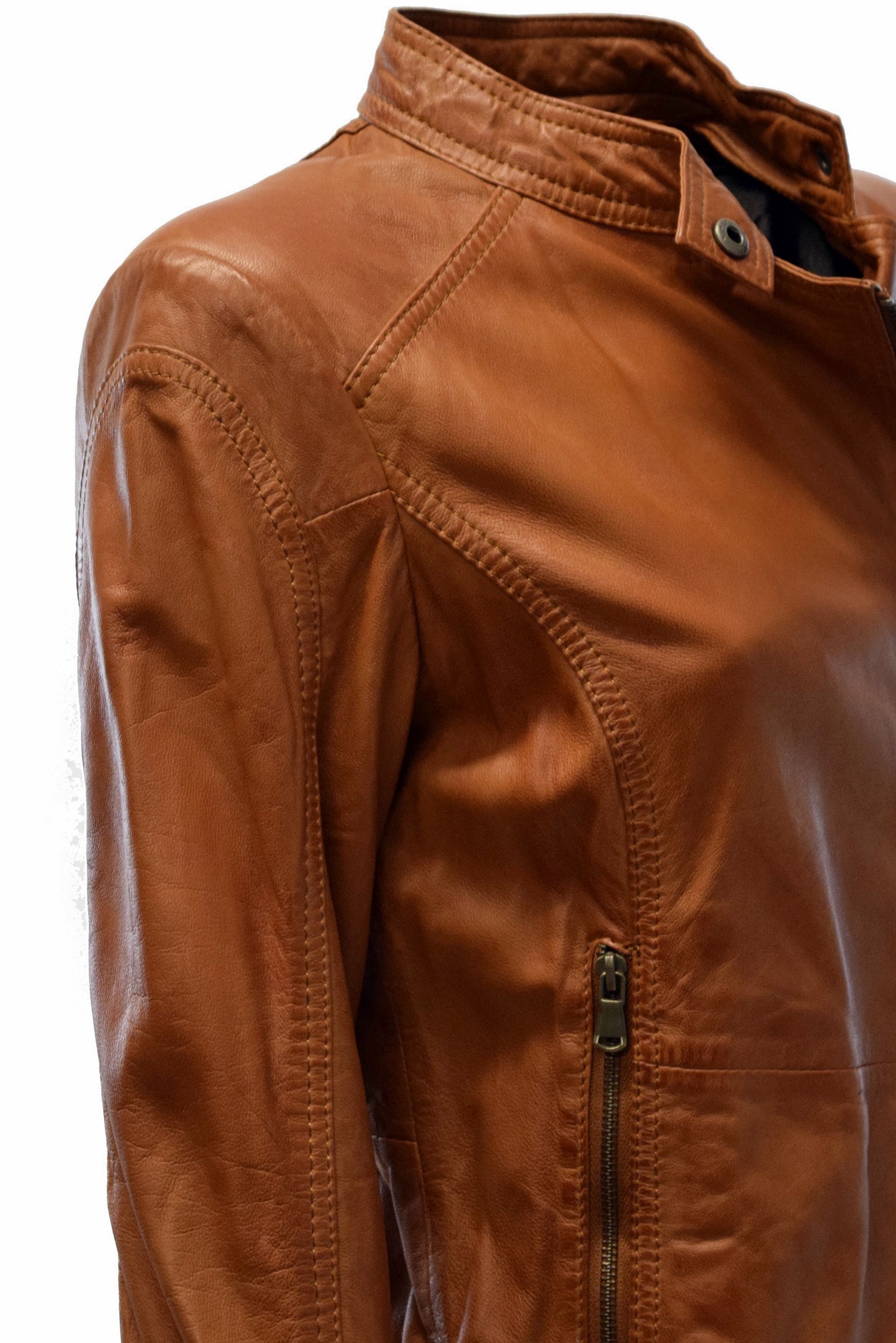 Damen Biker Lederjacke Wiki in washed Cognac Braun