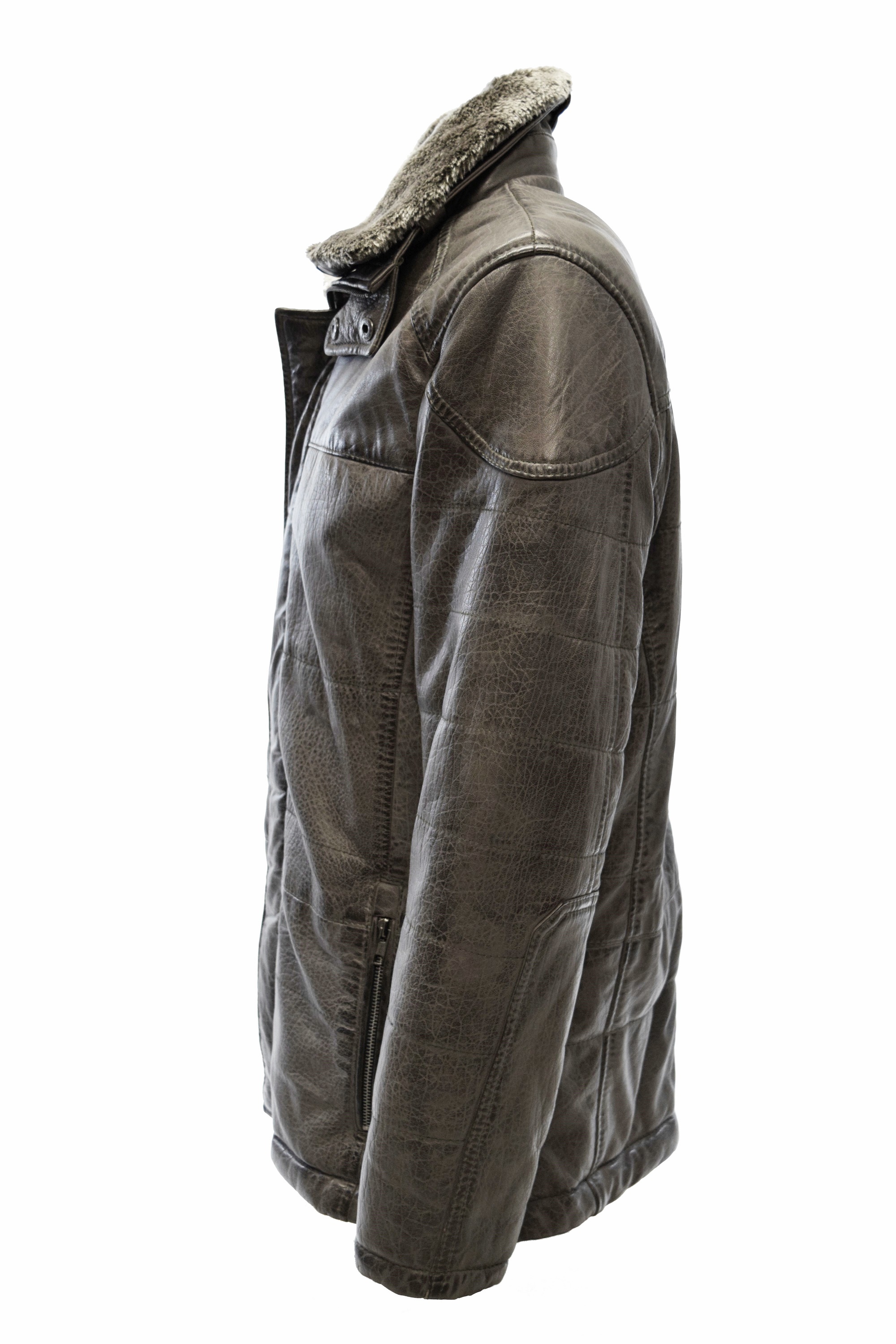 Herren Long Stepp-Lederjacke Sid in bubble Stone Grau