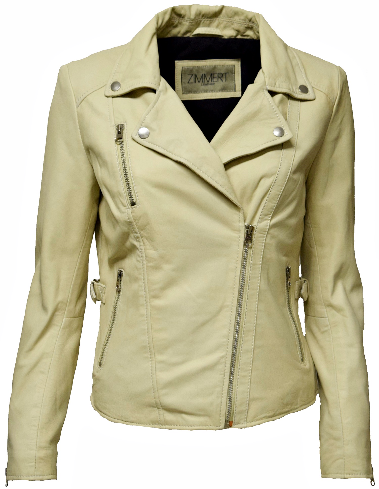 Damen Lederjacke Stella im Biker Stil in Pale Beige