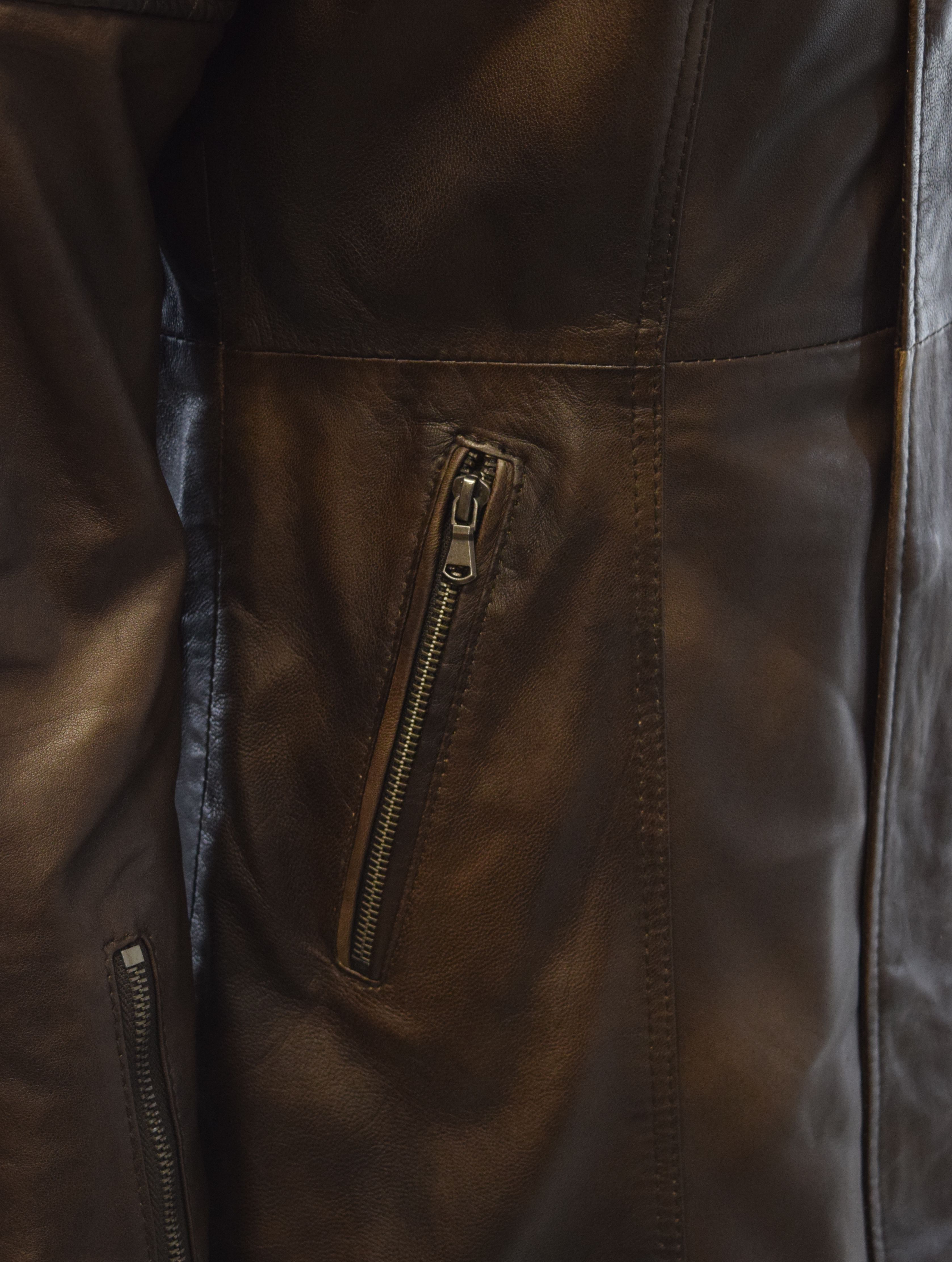 Damen Lederjacke Marta in washed Mocca mit Kapuze