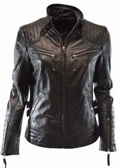 Damen Lederjacke Fily gesteppt washed Schwarz