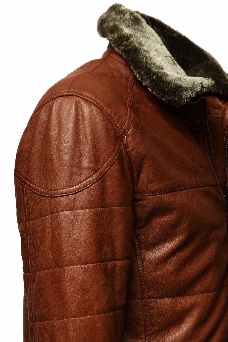 Herren Long Stepp-Lederjacke Sid in Dunkelcognac