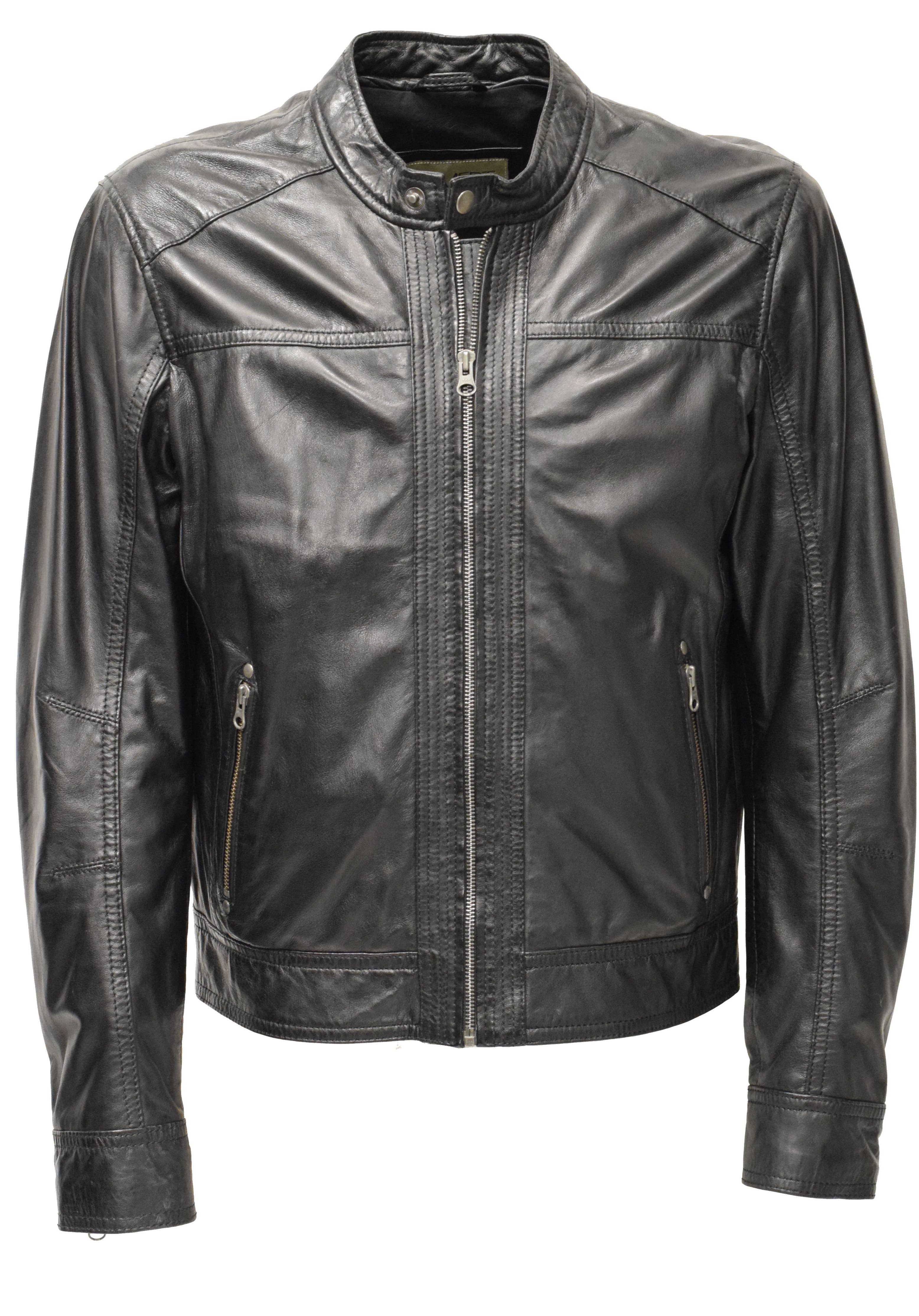 Herren Lederjacke Kit in washed Schwarz 