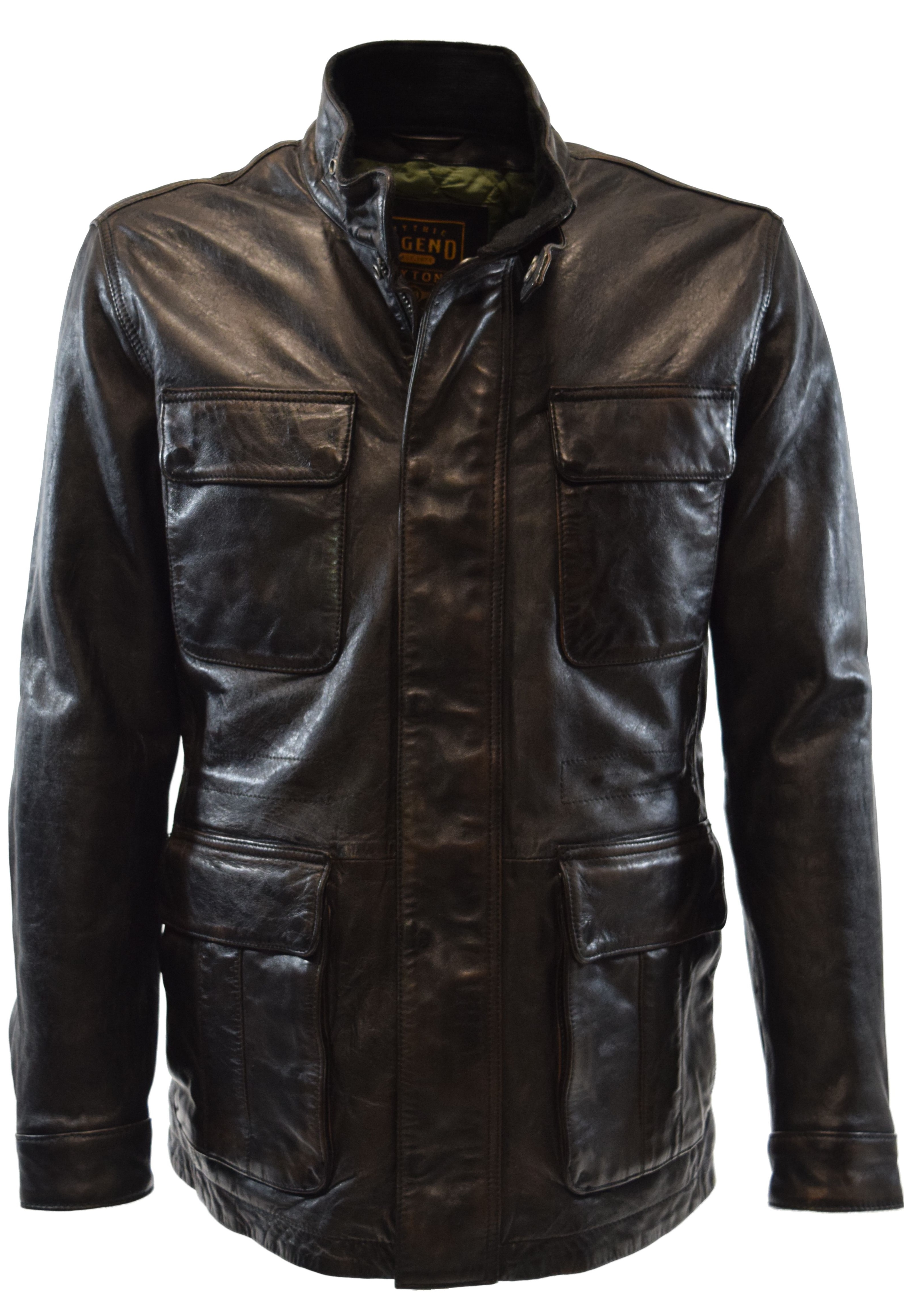 Herren Long Lederjacke Salemi aus robusten Leder in Schwarzbraun