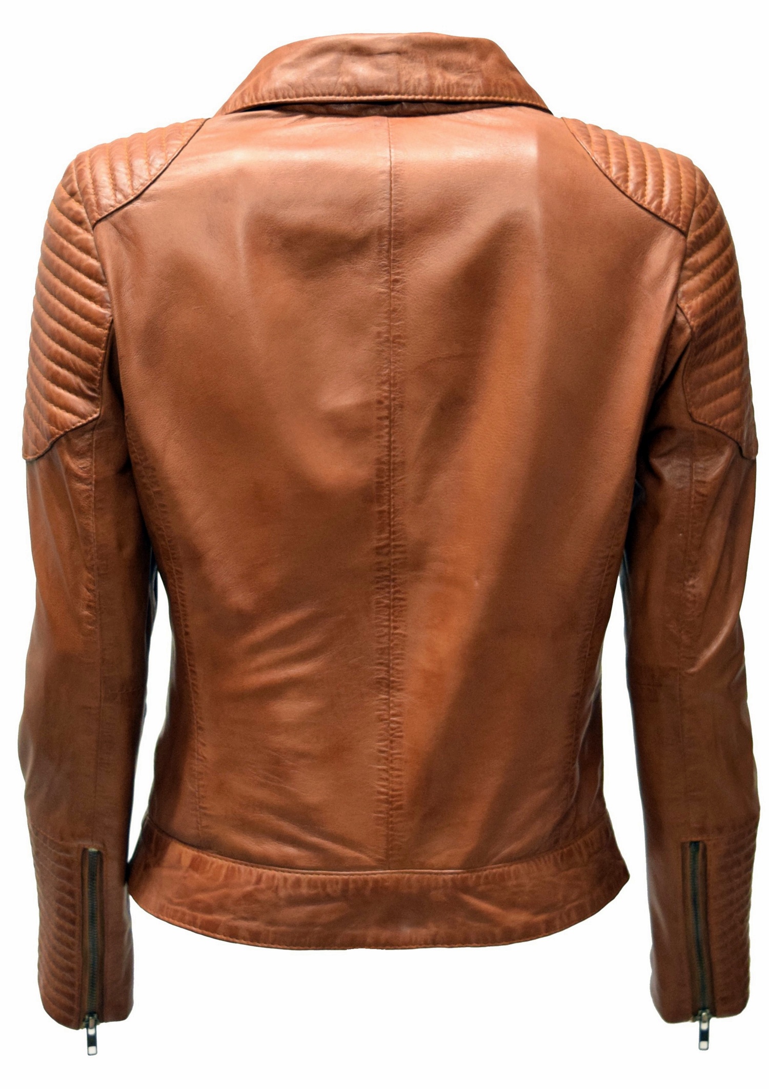 Damen Biker Lederjacke Lola in Cognac Braun