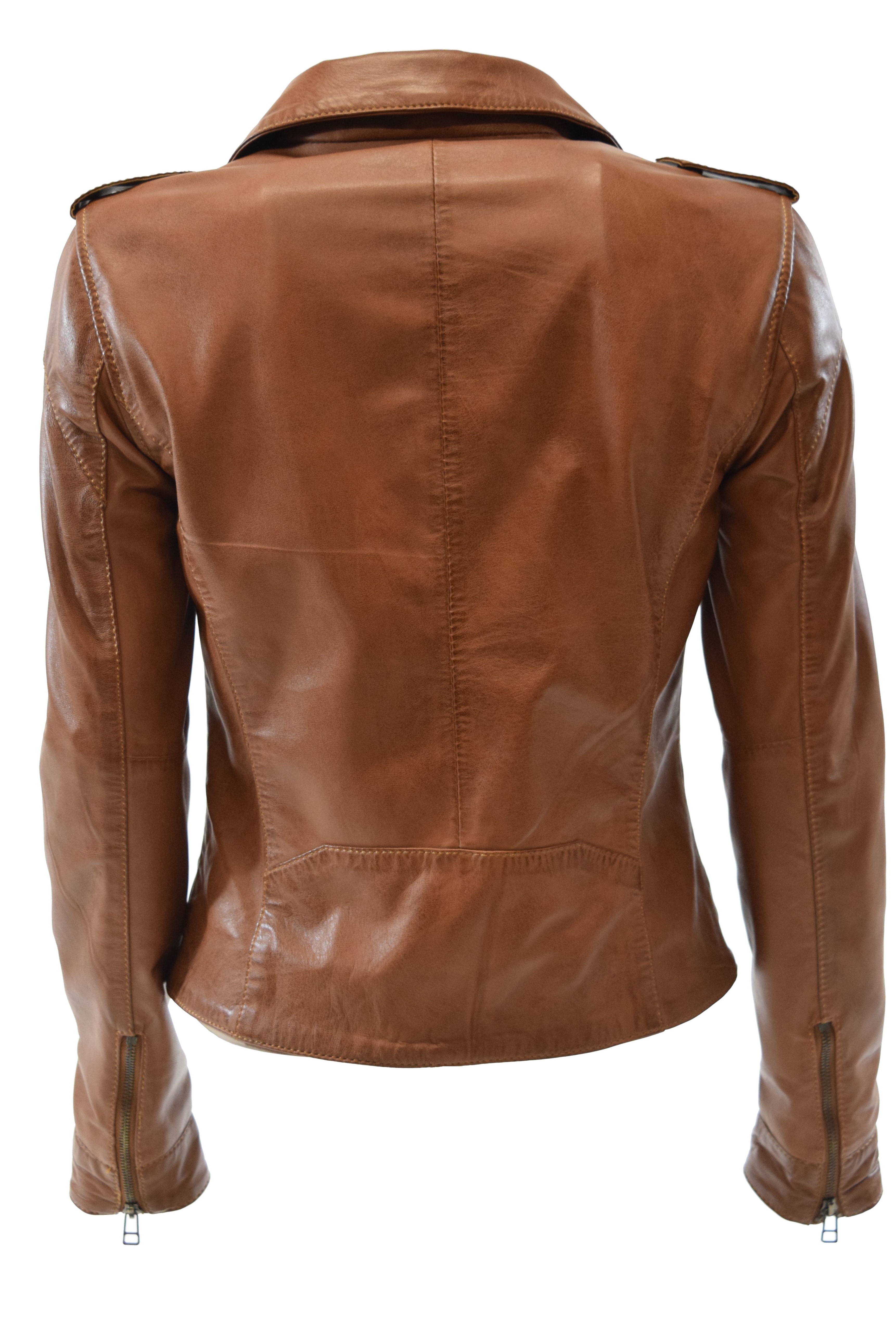 Damen Lammnappa Biker Lederjacke Sibilla Cognac Braun