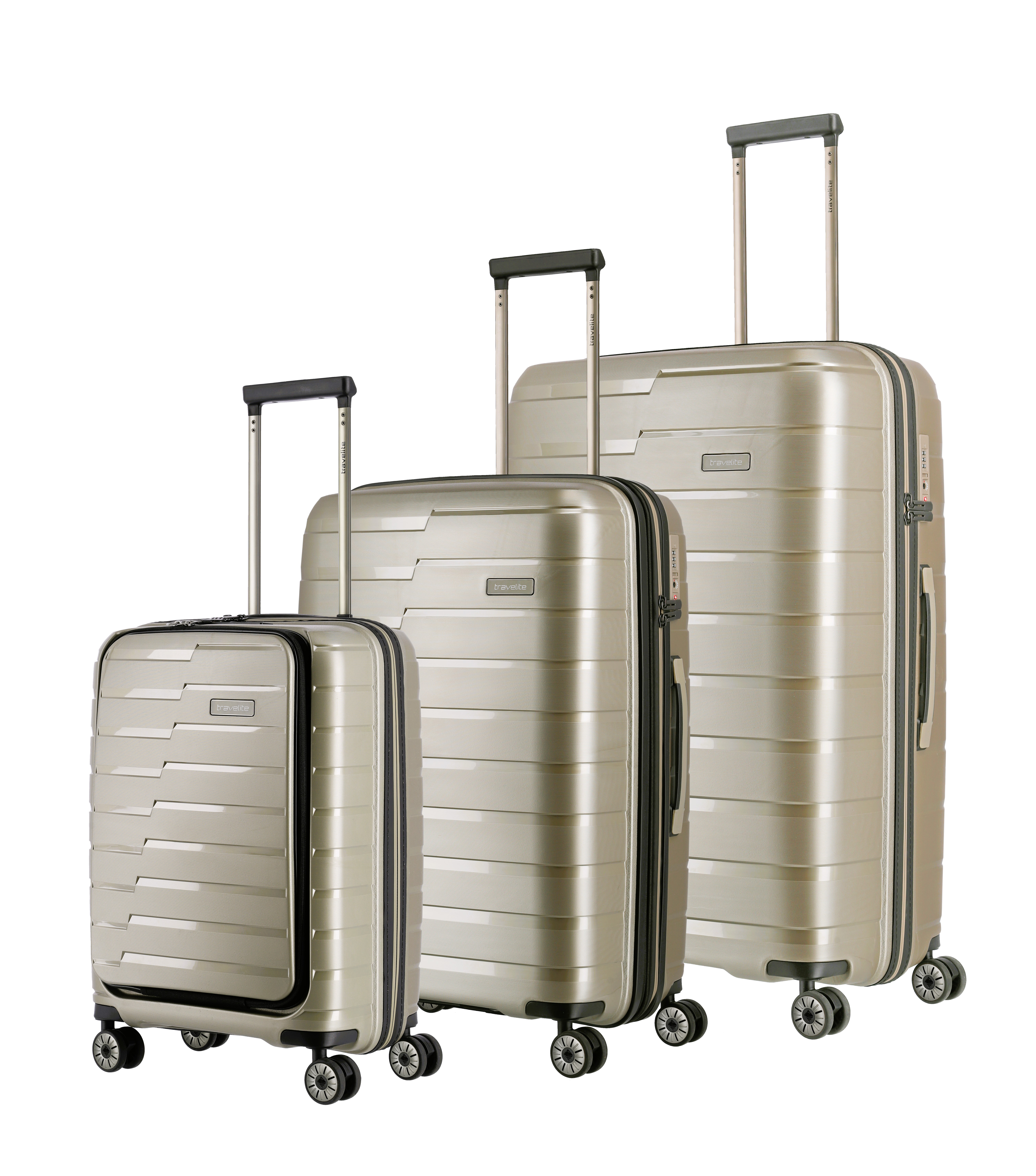 Travelite 3tlg Set Air Base 4 Rollen Trolley Vortasche Champagner