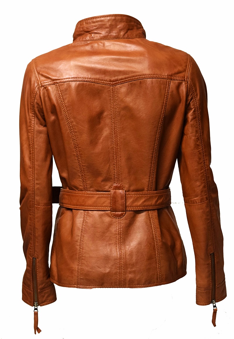 Damen Lederjacke "MELLY" in washed Dunkelcognac