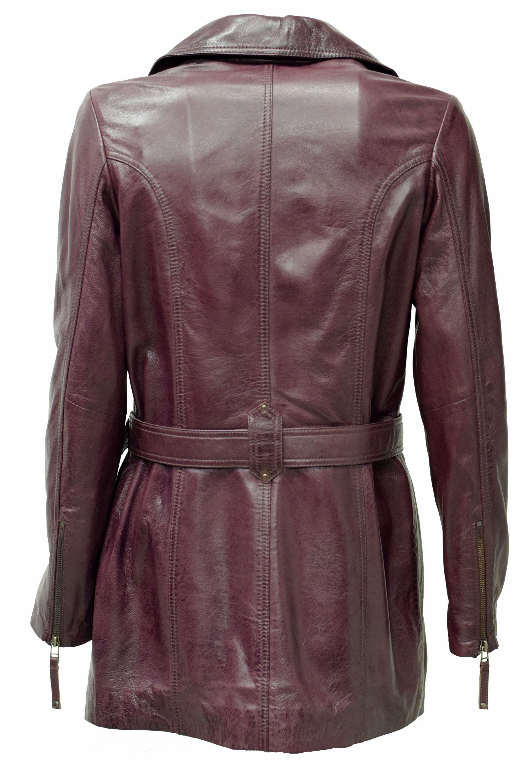 Damen Ledermantel Kaja in washed Burgund