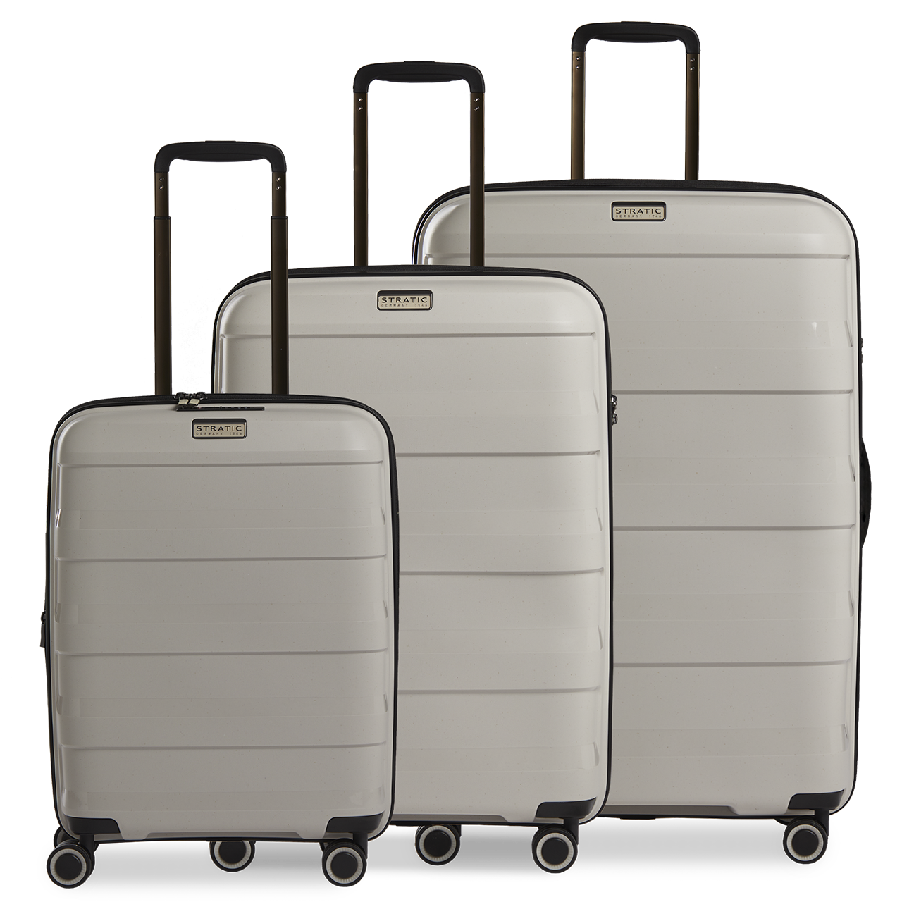 Stratic Straw Plus Trolley Koffer Set S+M+L mit 4 Rollen aus Bio Kunststoff Beige