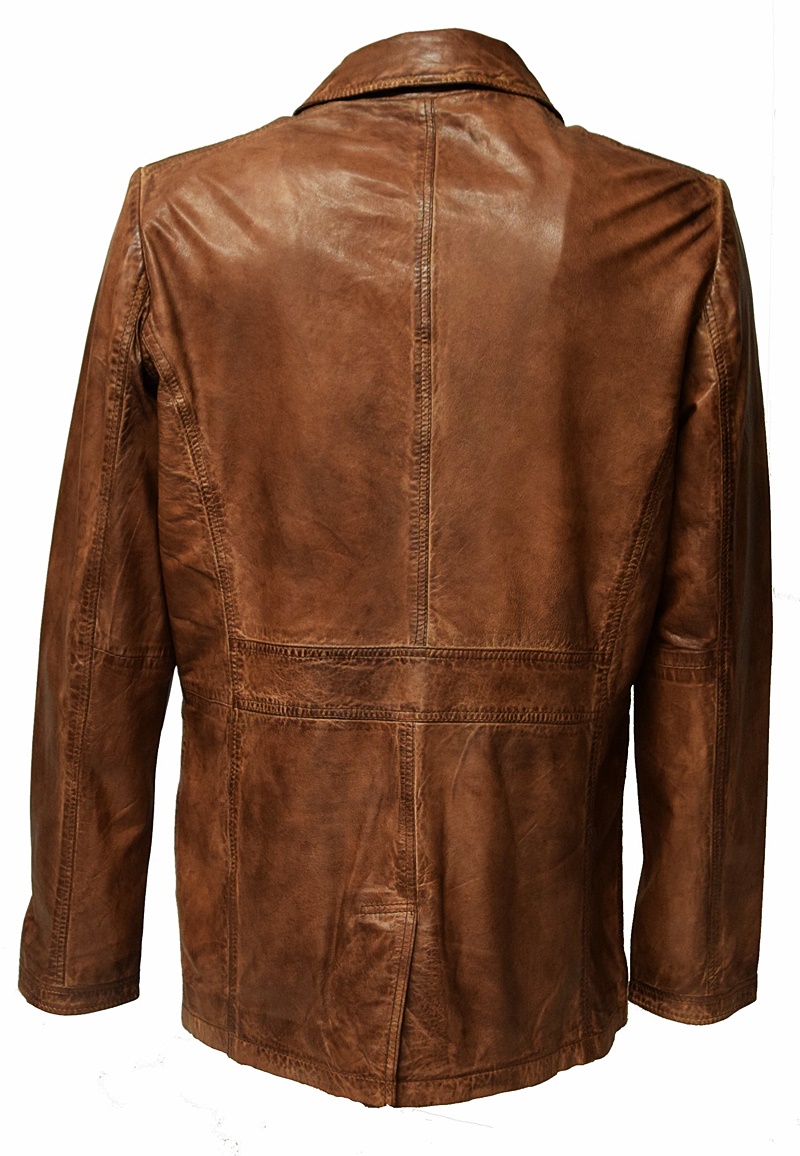 Herren Long Lederjacke Anthony in Dunkelcognac