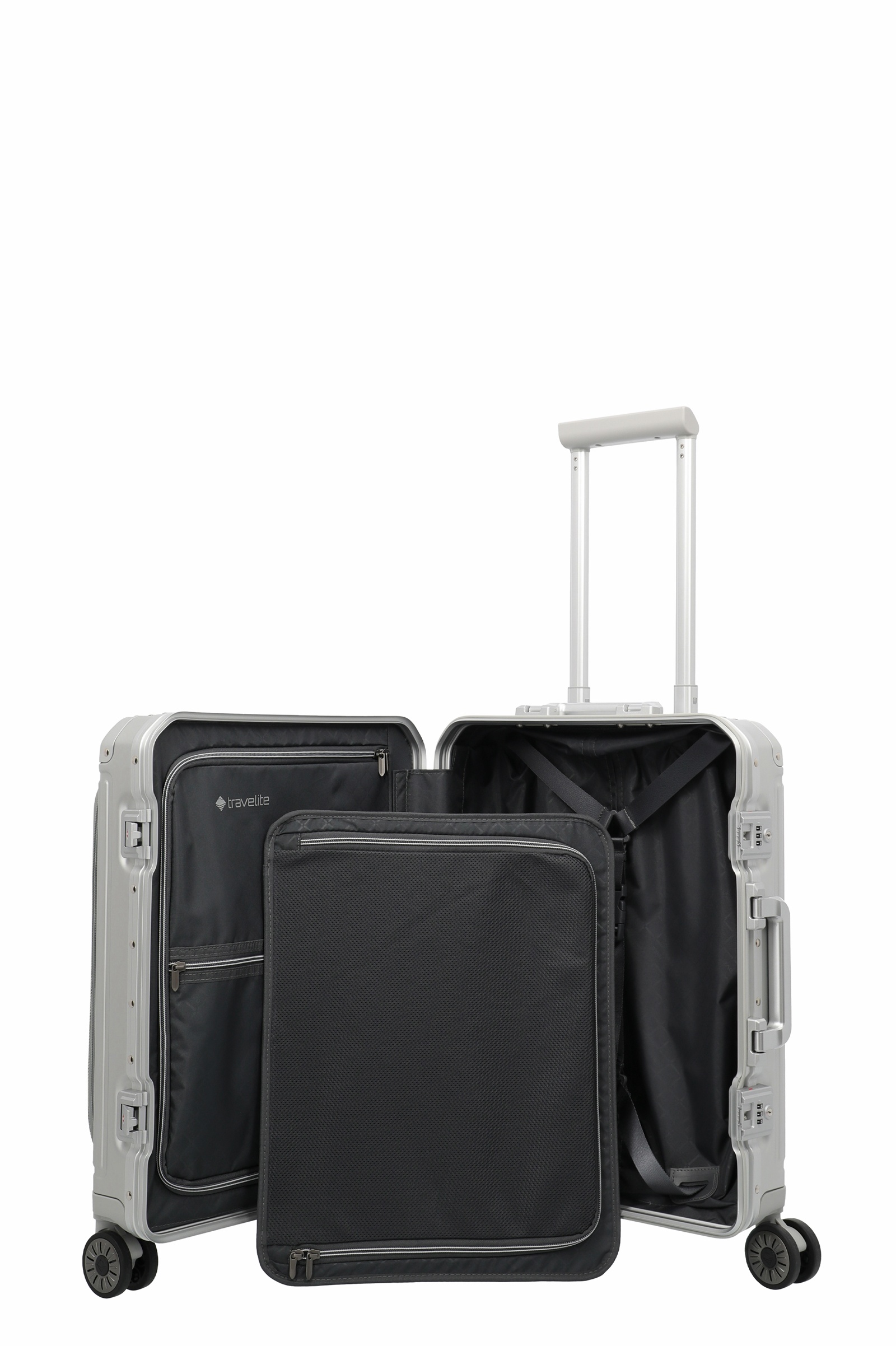 Travelite Aluminium Trolley Next 2.0 Vortasche S 55 cm mit 4 Rollen Silber