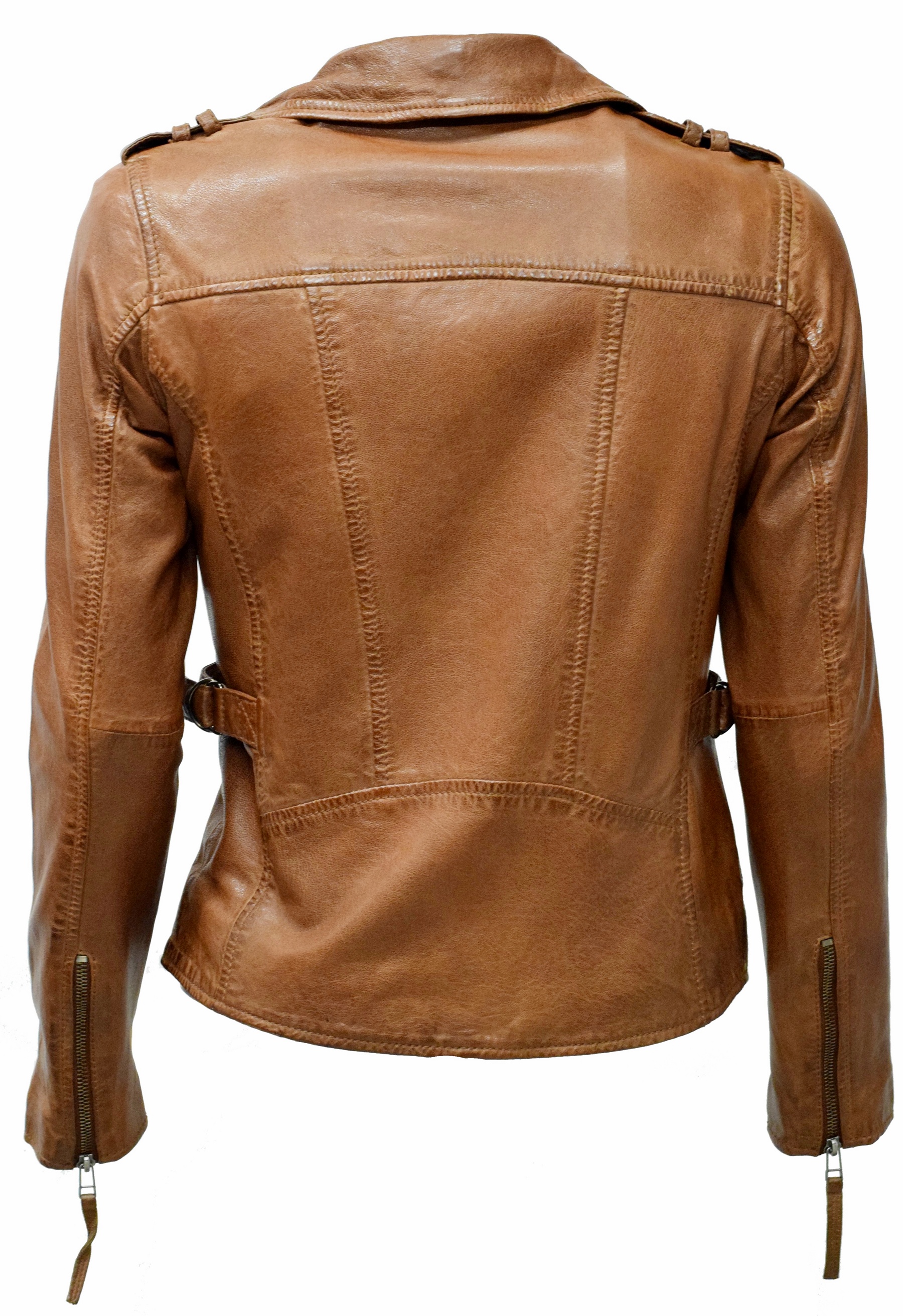 Damen Biker Lederjacke Amalia in washed Cognac