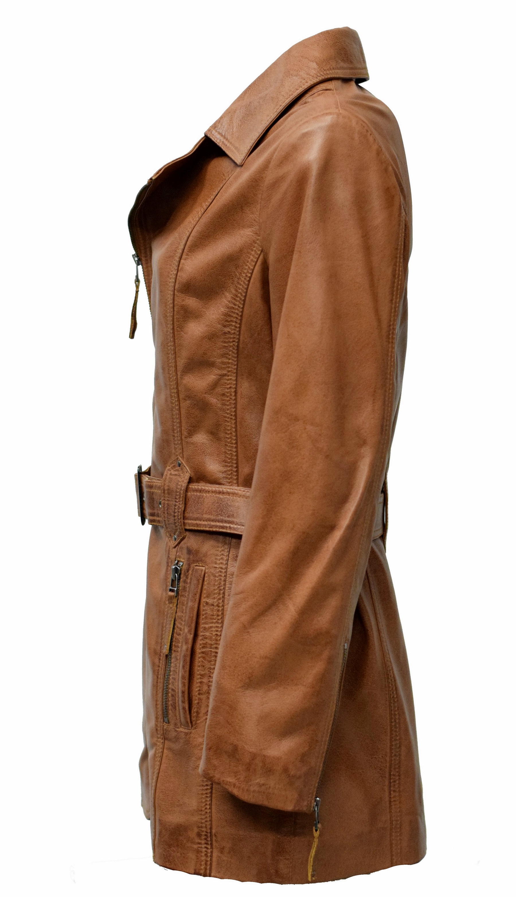 Damen Ledermantel Lara in washed Cognac