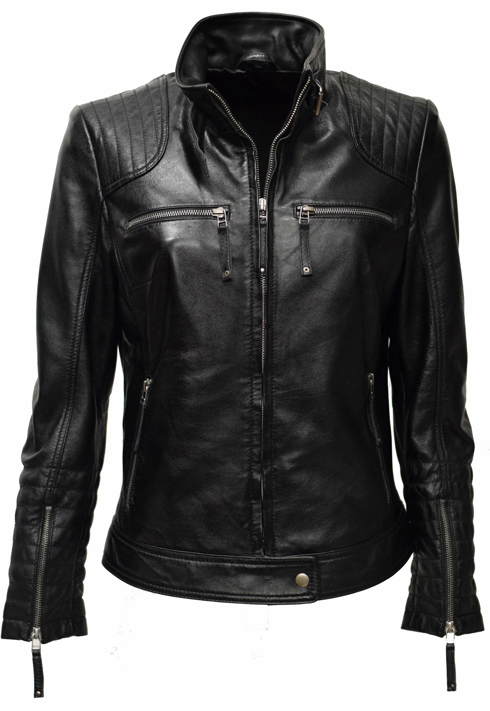 Damen Lederjacke Santa gesteppt washed Schwarz