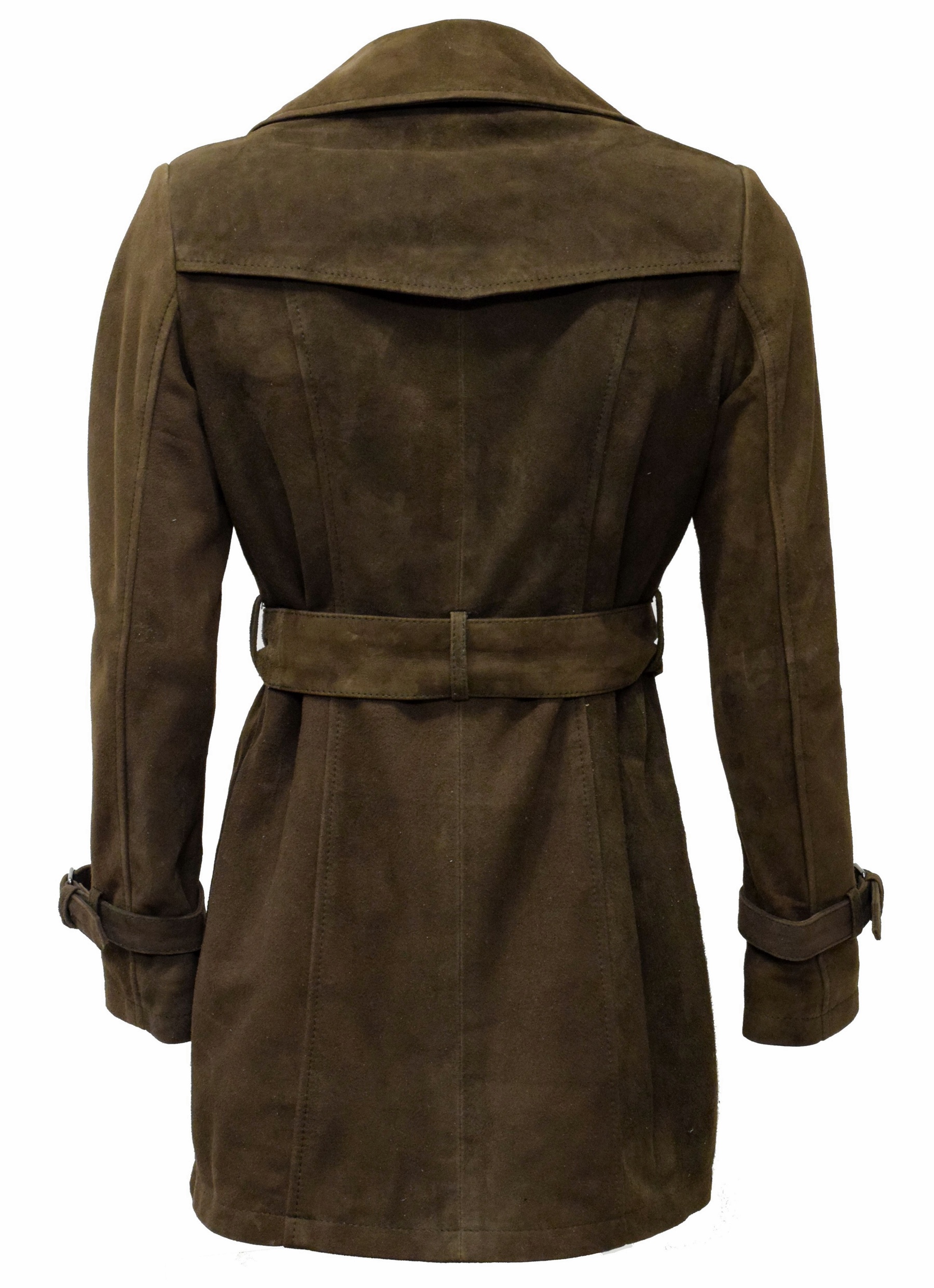 Damen Kurz- Trenchcoat Ledermantel Anna in Mocca