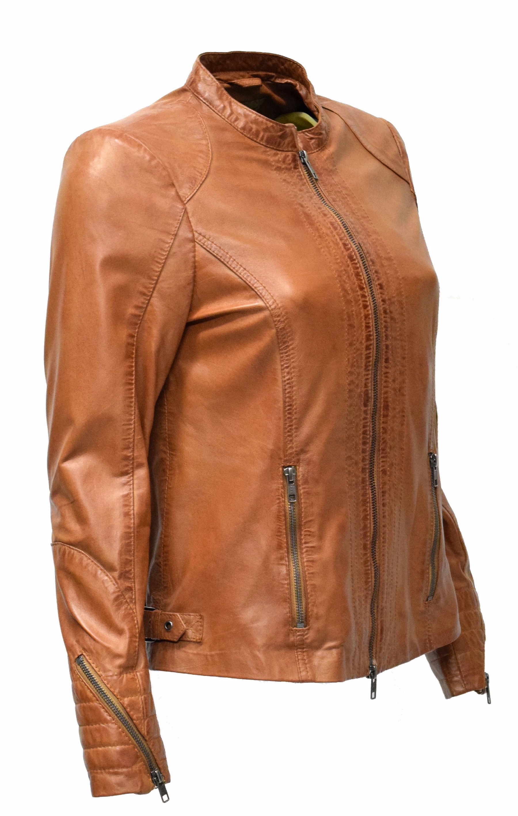 Damen Lederjacke Tina washed Cognac