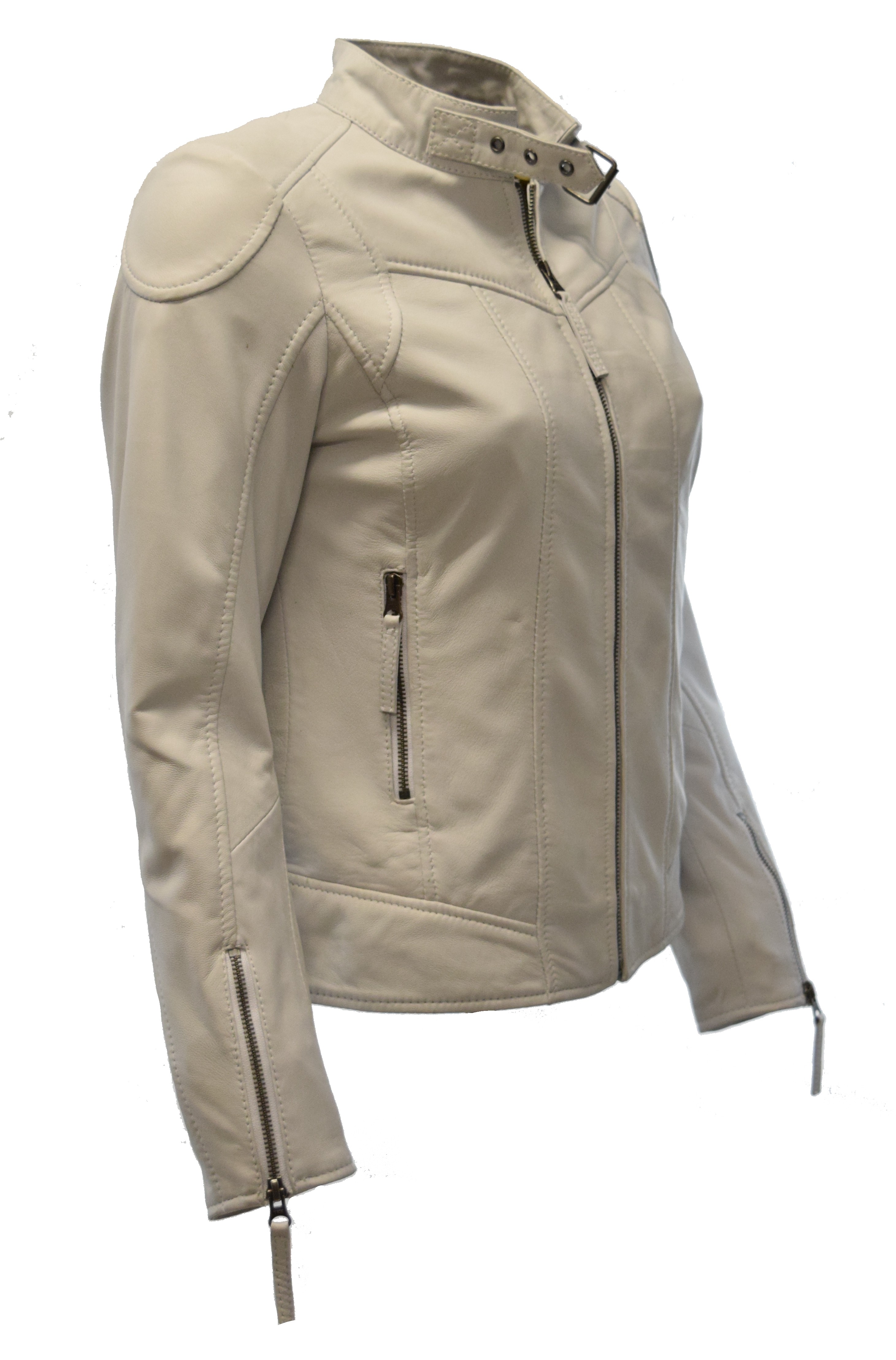 Damen Lederjacke Kimy gesteppt washed Cremeweiss