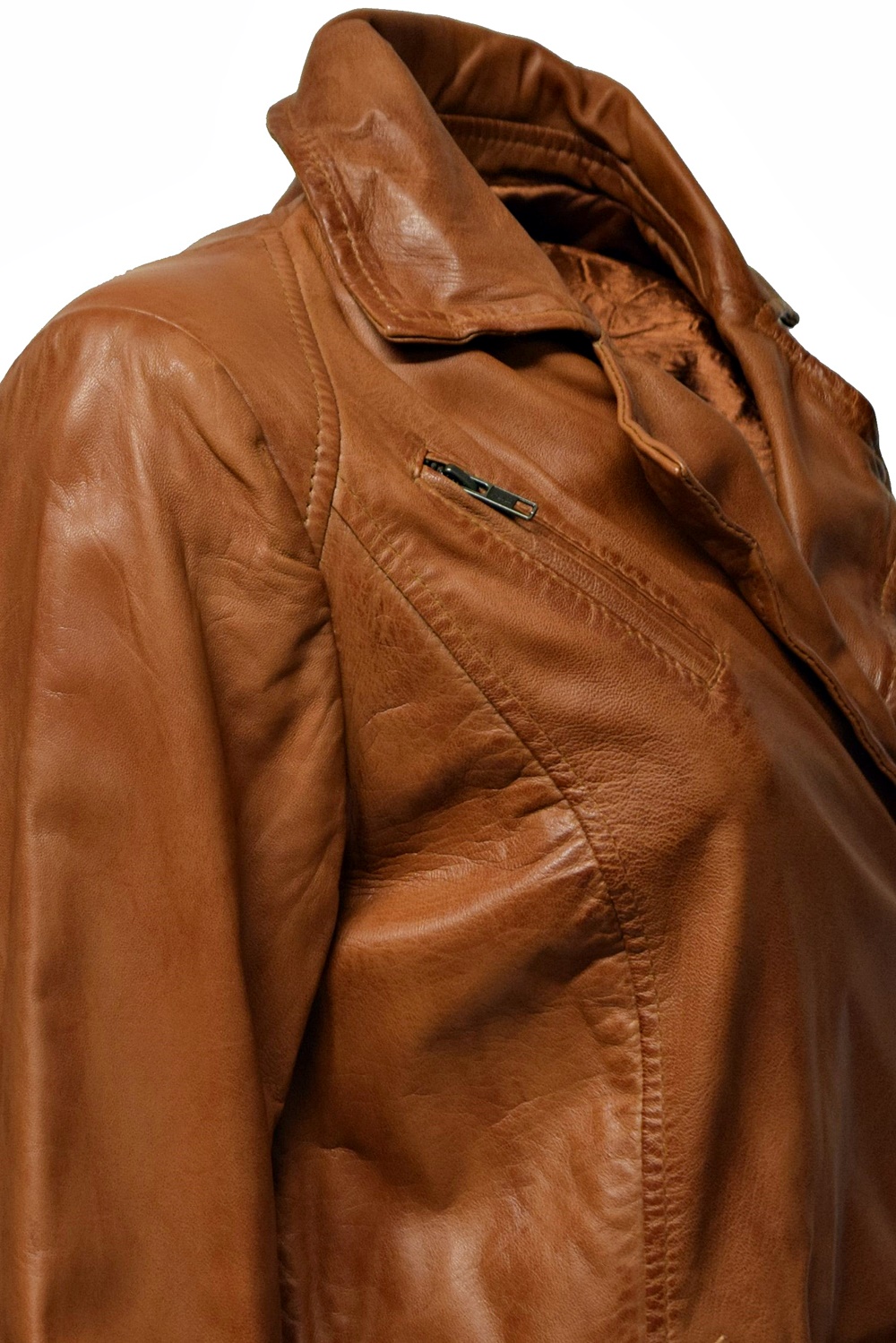 Damen Biker Ledermantel Una washed Cognac