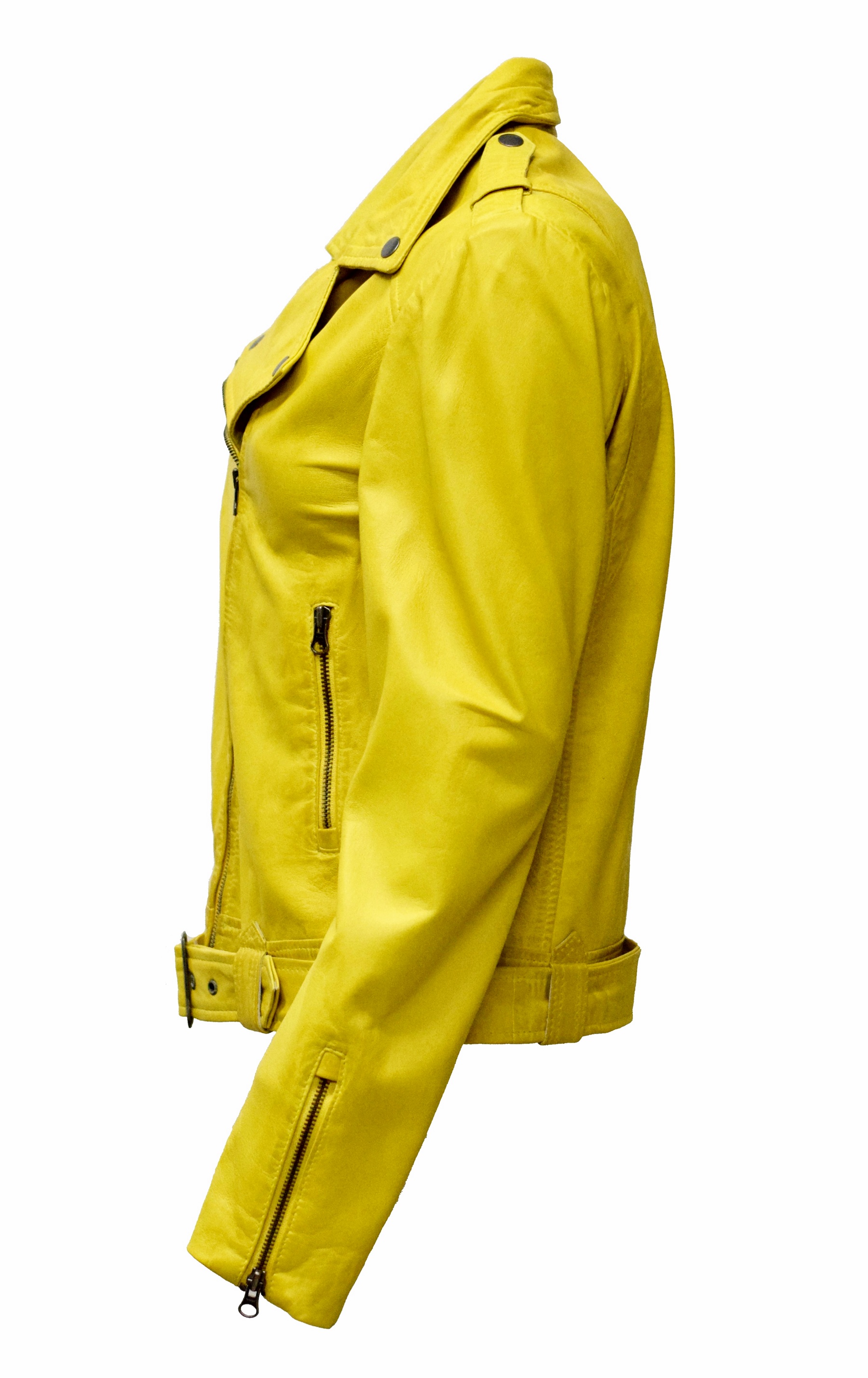 Damen Biker Lederjacke Sumi in washed Gelb